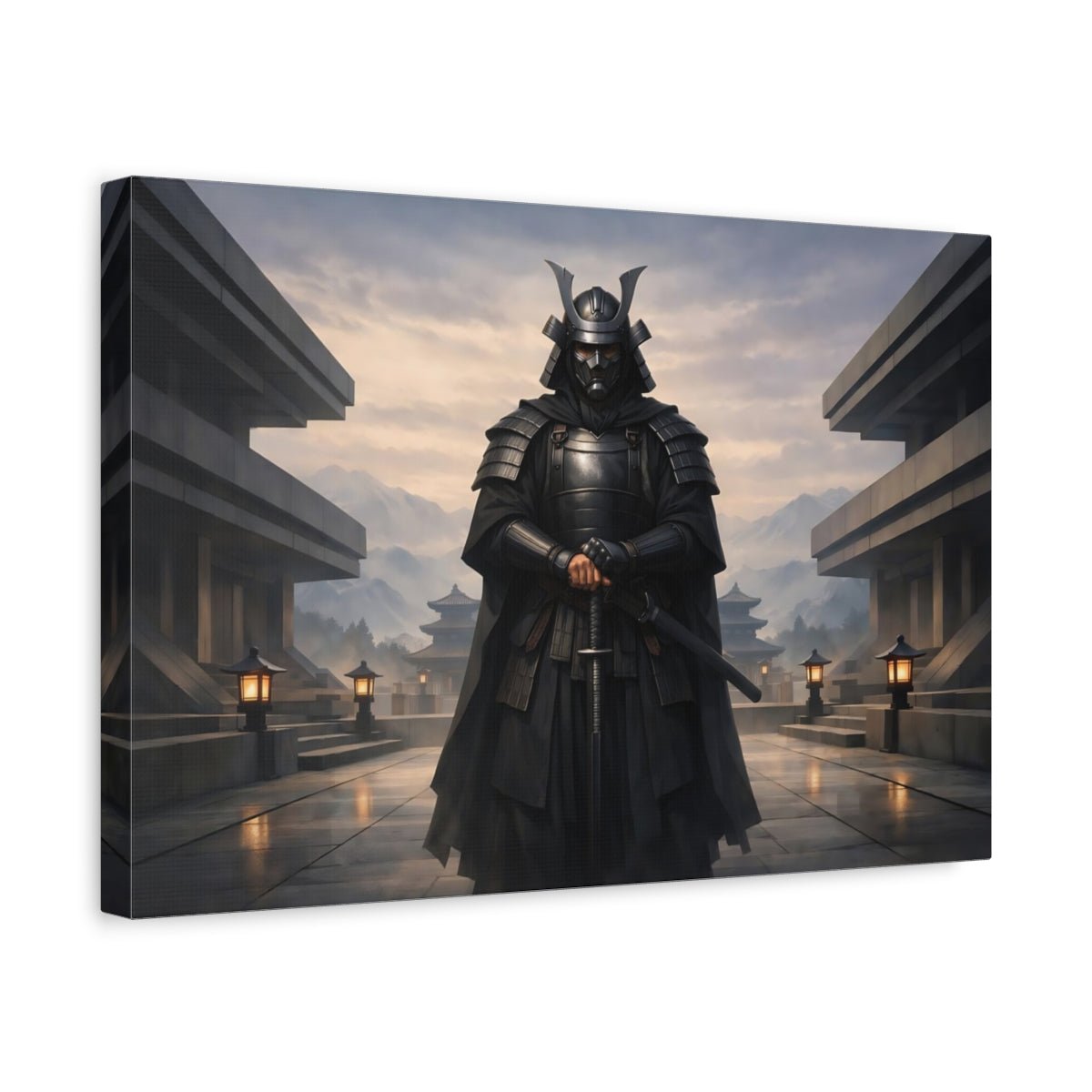 Vintage Samurai Warrior Black - Canvas Wall Art Print - YesArtYes