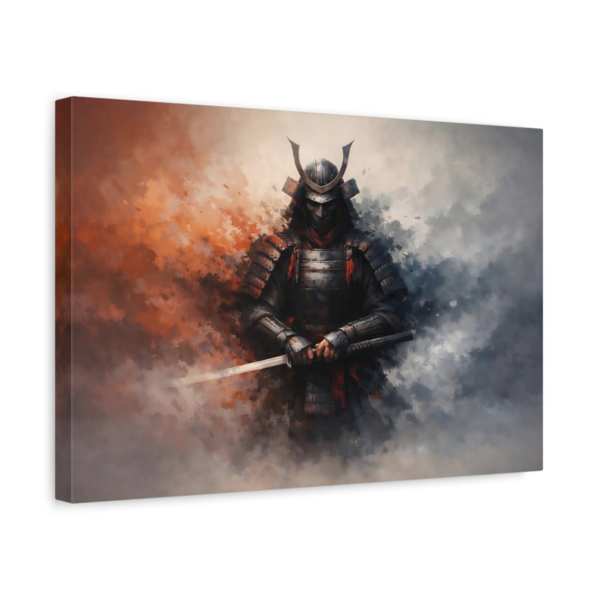 Vintage Samurai Warrior Orange Grey - Canvas Wall Art Print - YesArtYes
