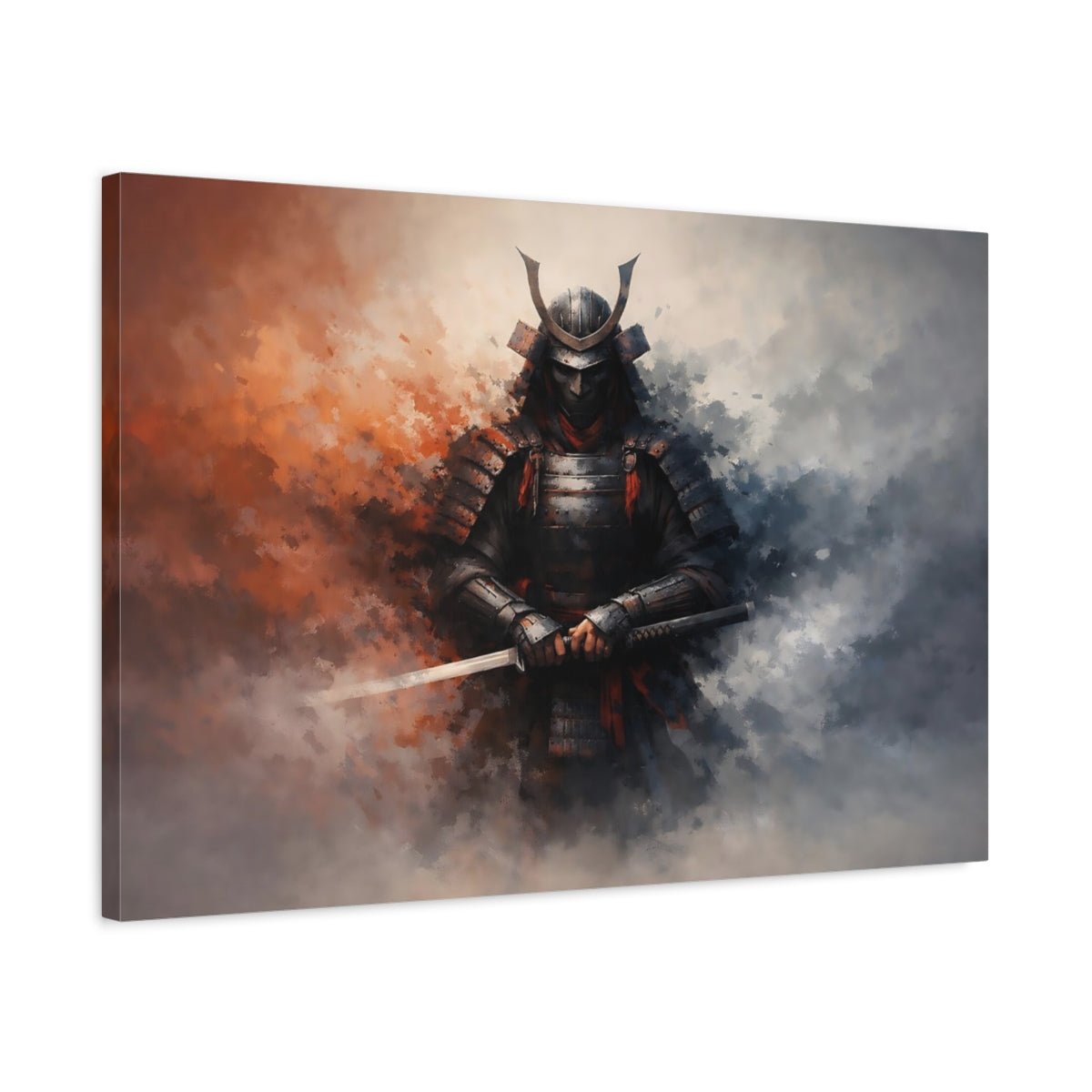 Vintage Samurai Warrior Orange Grey - Canvas Wall Art Print - YesArtYes