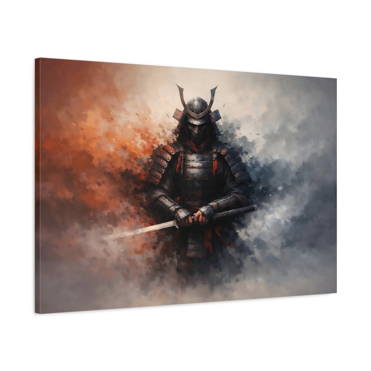 Vintage Samurai Warrior Orange Grey - Canvas Wall Art Print - YesArtYes