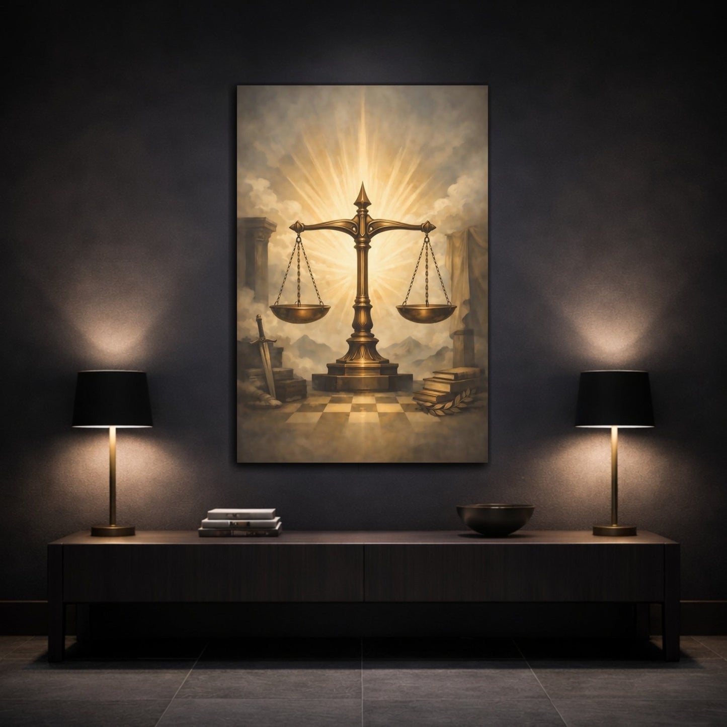 Vintage Scales Of Justice Golden Scale - Canvas Wall Art Print - YesArtYes