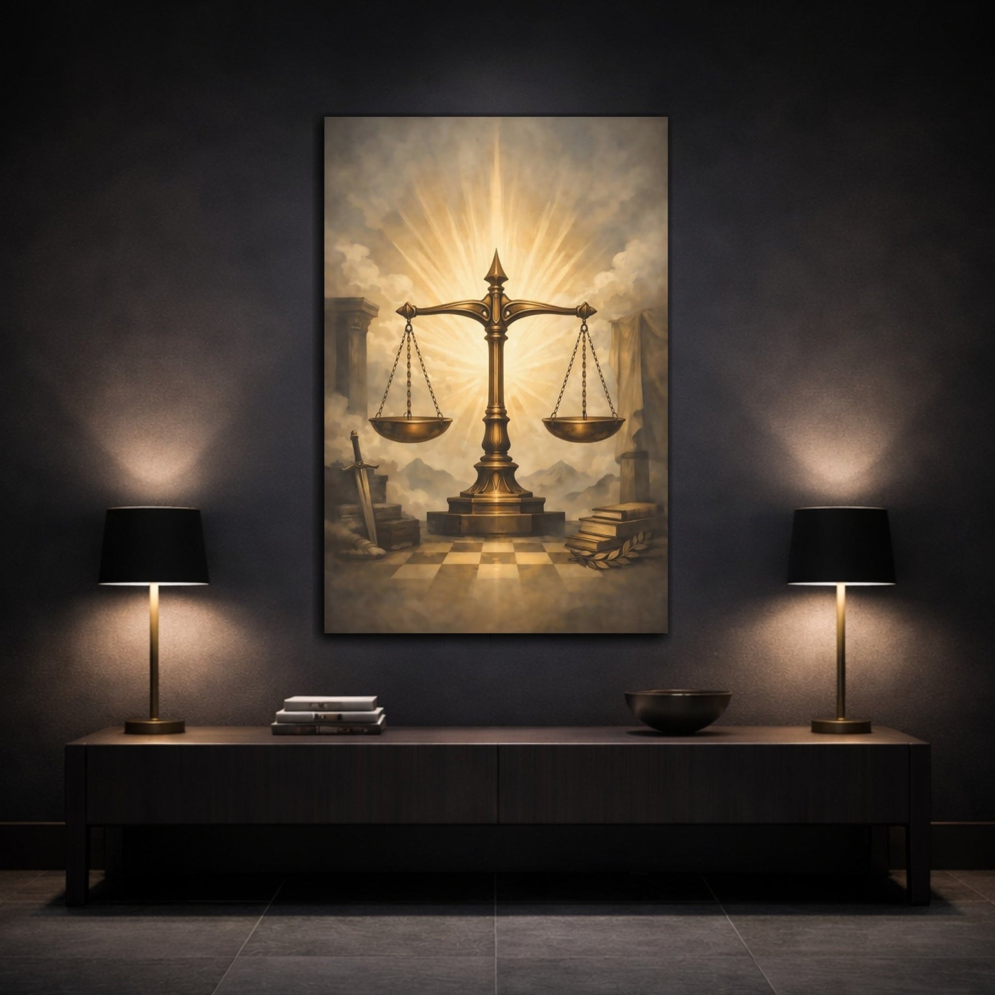 Vintage Scales Of Justice Golden Scale - Canvas Wall Art Print - YesArtYes