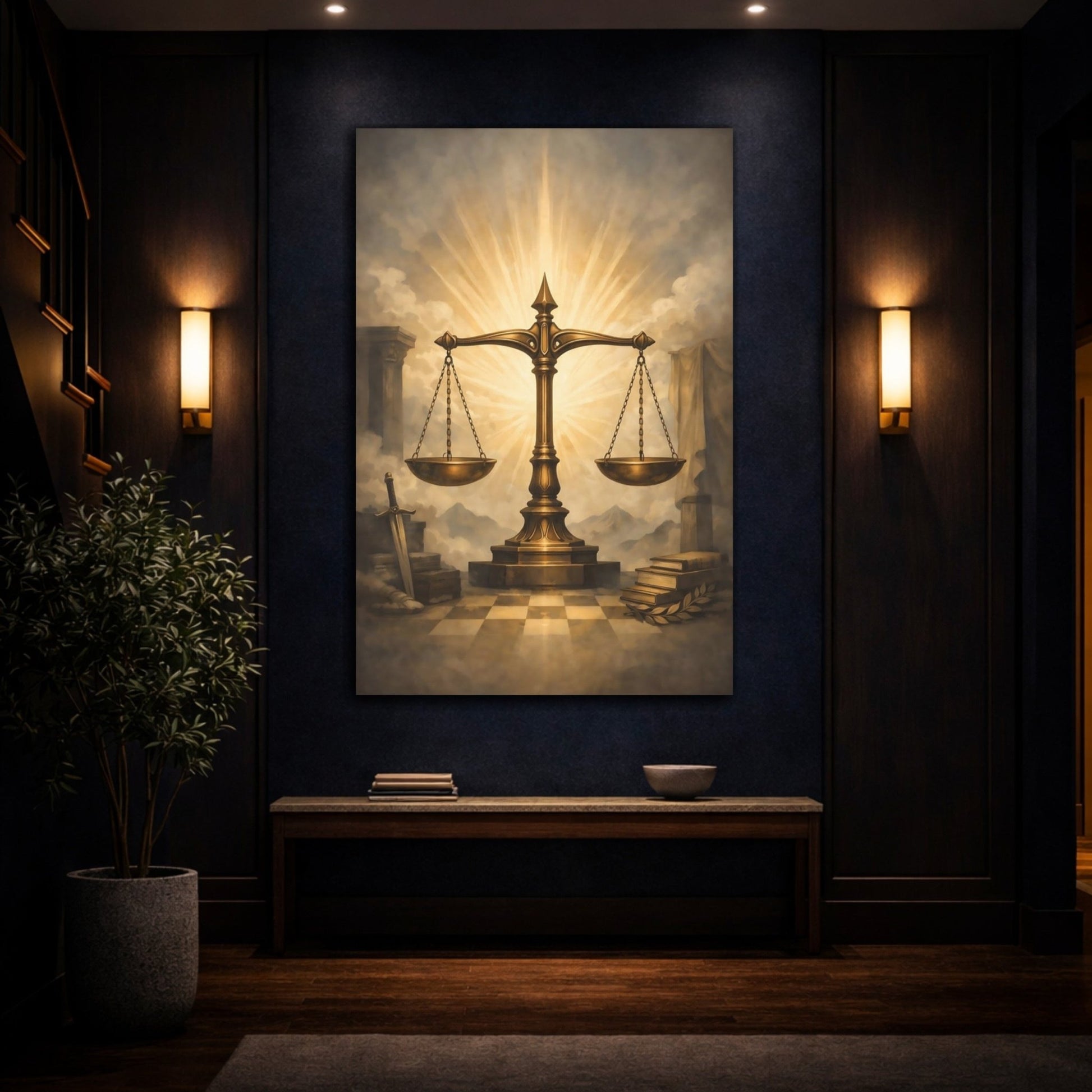 Vintage Scales Of Justice Golden Scale - Canvas Wall Art Print - YesArtYes