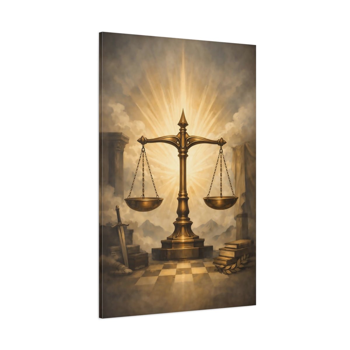 Vintage Scales Of Justice Golden Scale - Canvas Wall Art Print - YesArtYes