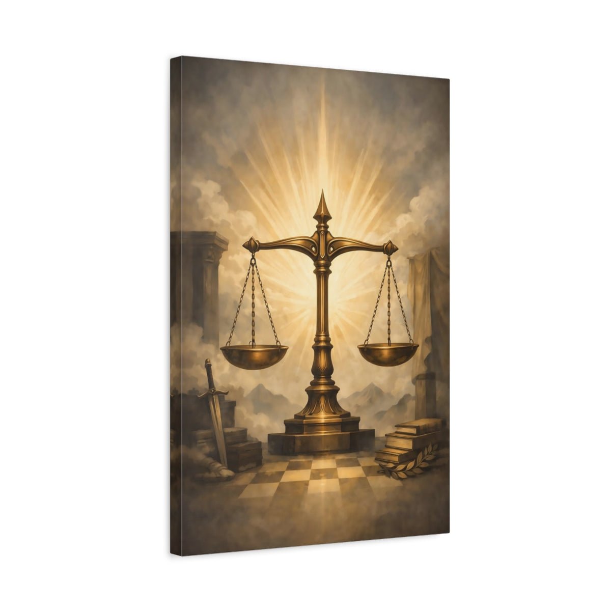 Vintage Scales Of Justice Golden Scale - Canvas Wall Art Print - YesArtYes