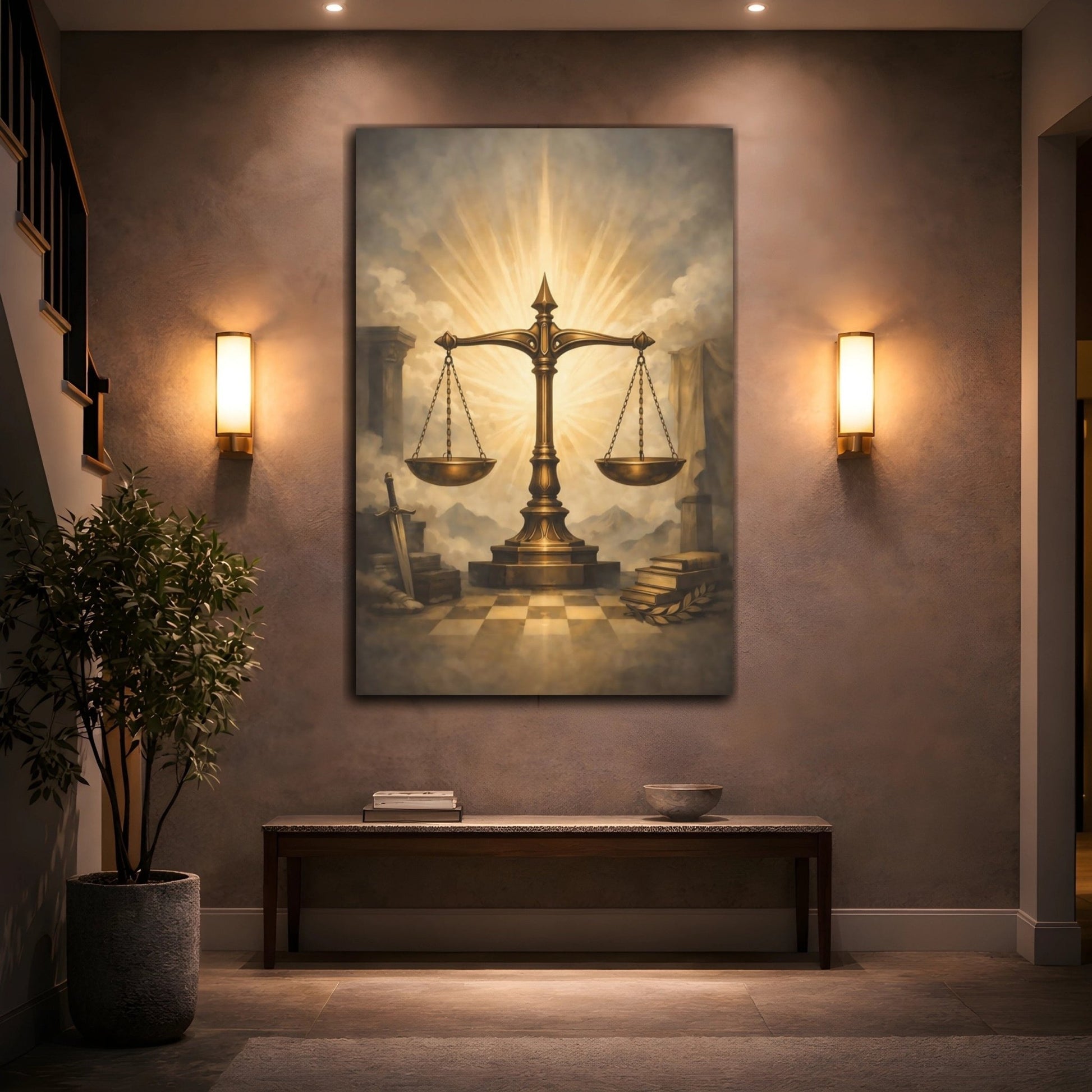 Vintage Scales Of Justice Golden Scale - Canvas Wall Art Print - YesArtYes