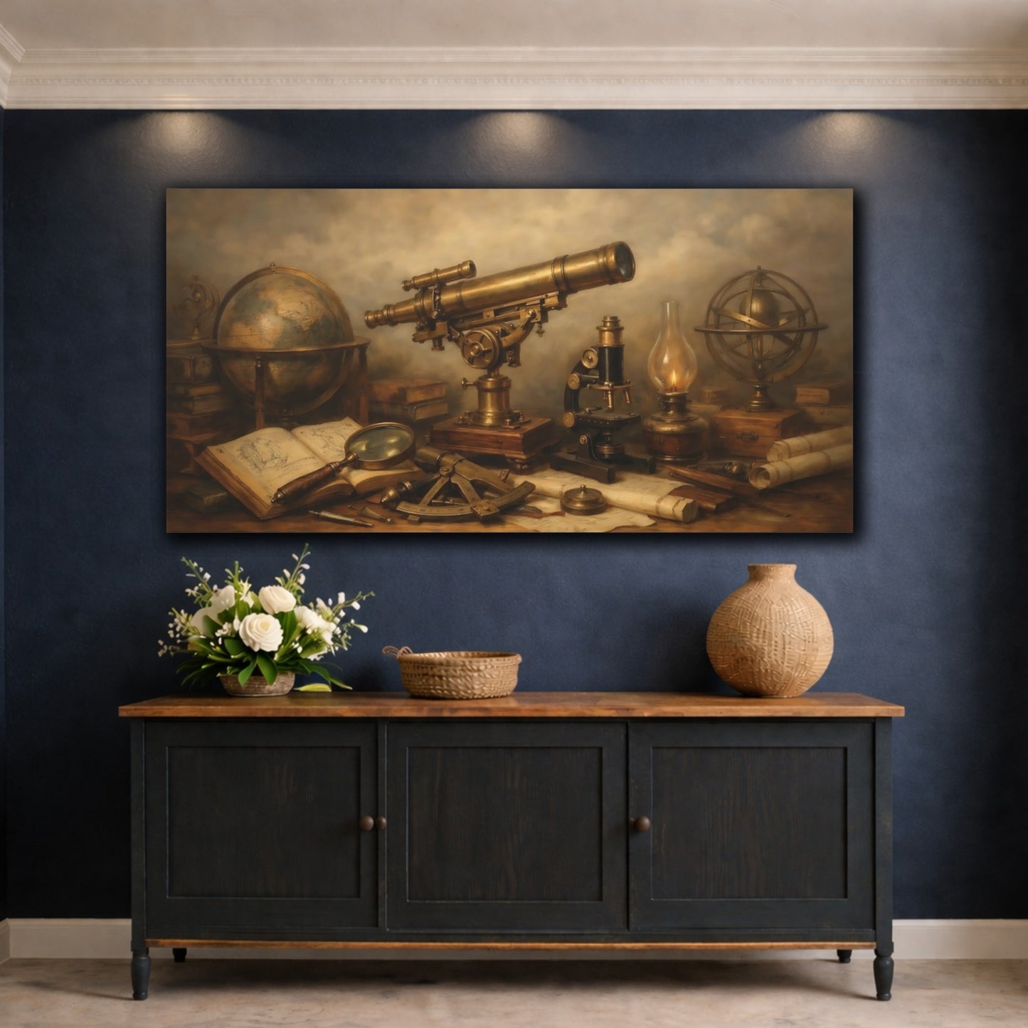 Mockup 4. Vintage Scientific Instruments Vintage Instruments shown as stretched canvas wall art