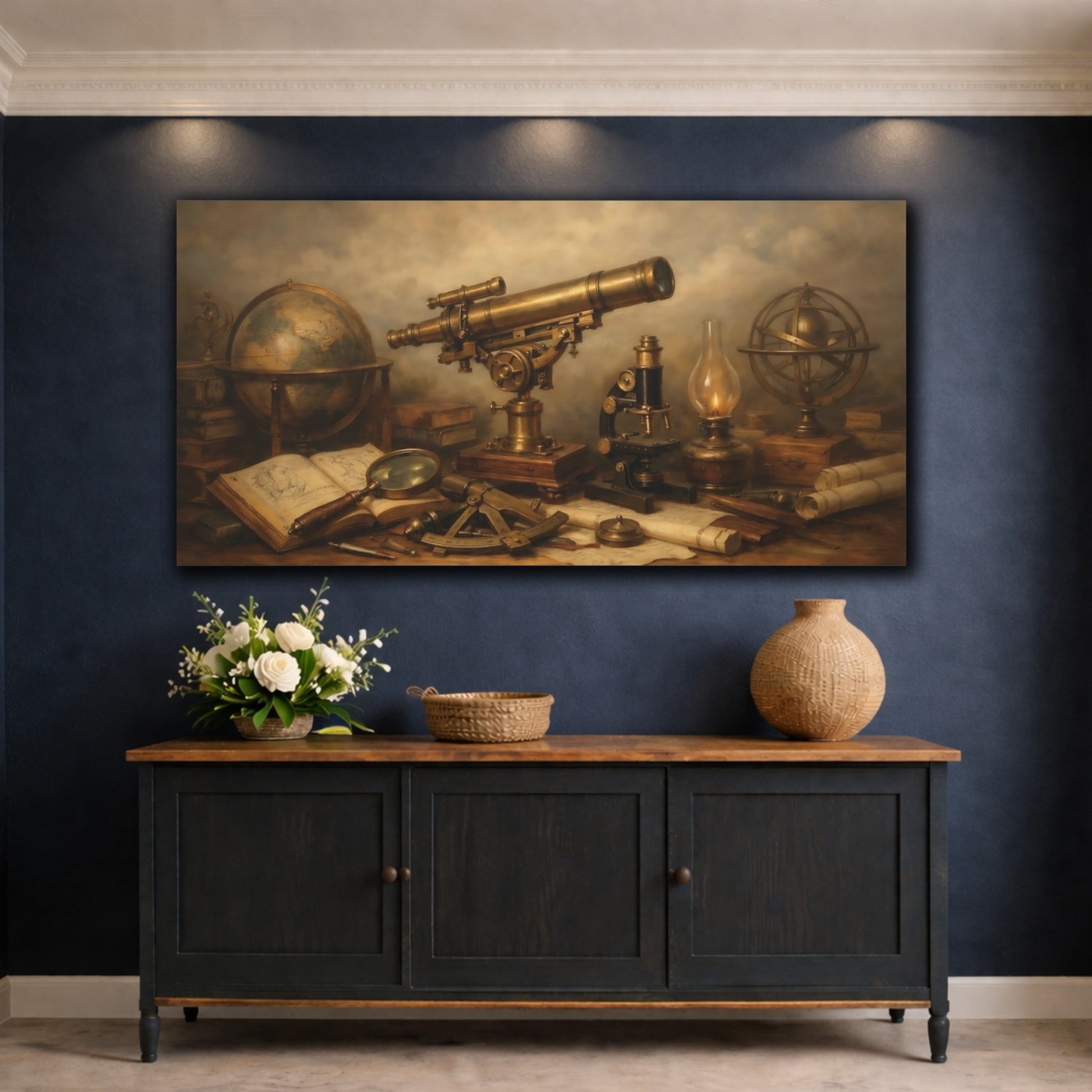 Mockup 4. Vintage Scientific Instruments Vintage Instruments shown as stretched canvas wall art