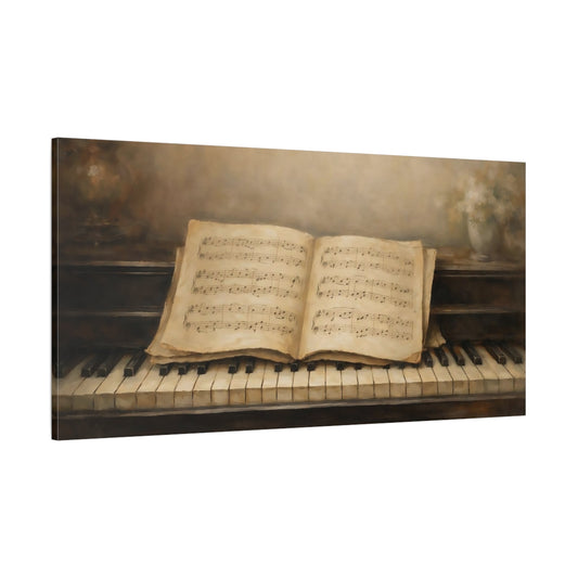 Main Mockup. Vintage Sheet Music Brown And Beige Music shown as stretched canvas wall art