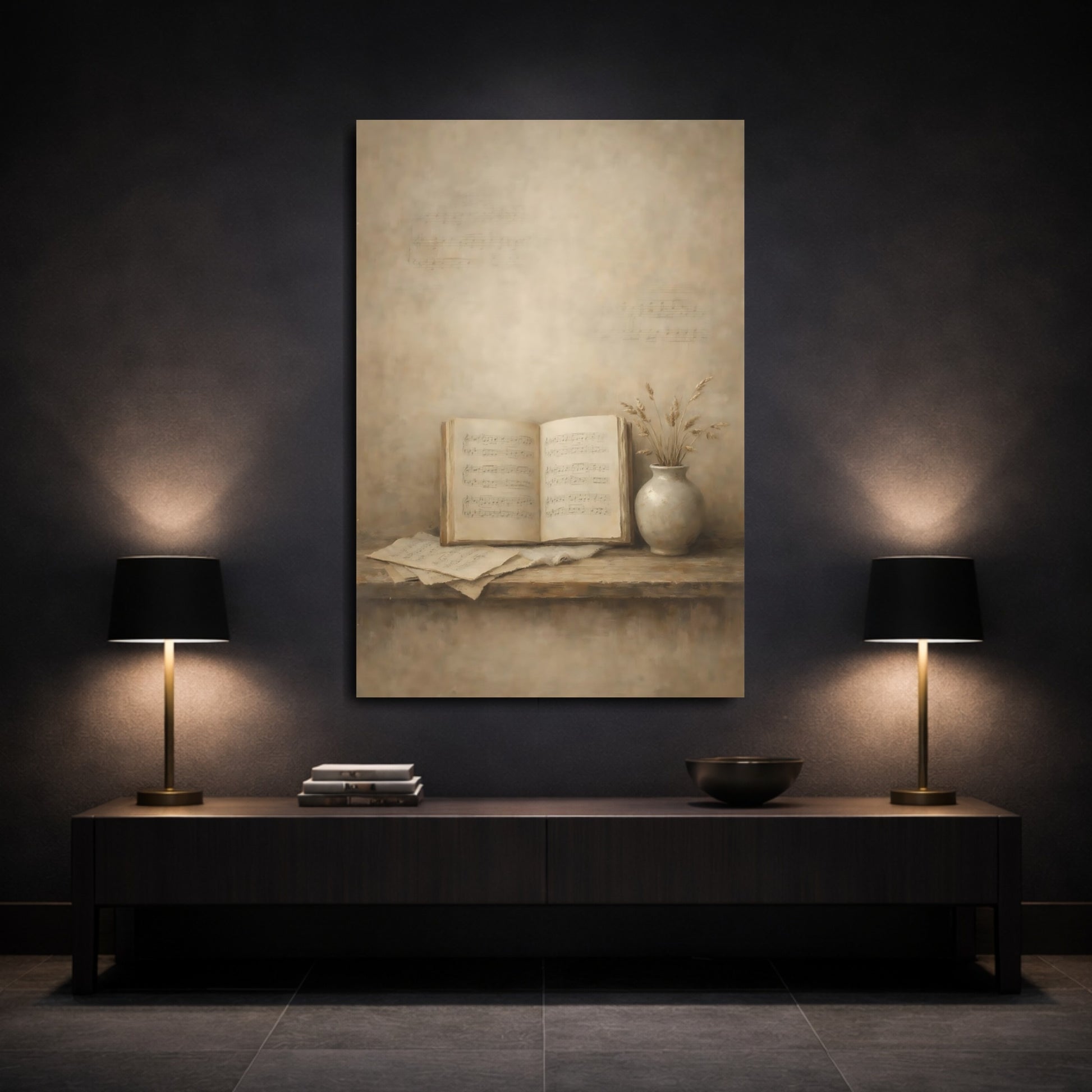 Mockup 2. Vintage Sheet Music Vintage Music shown as stretched canvas wall art
