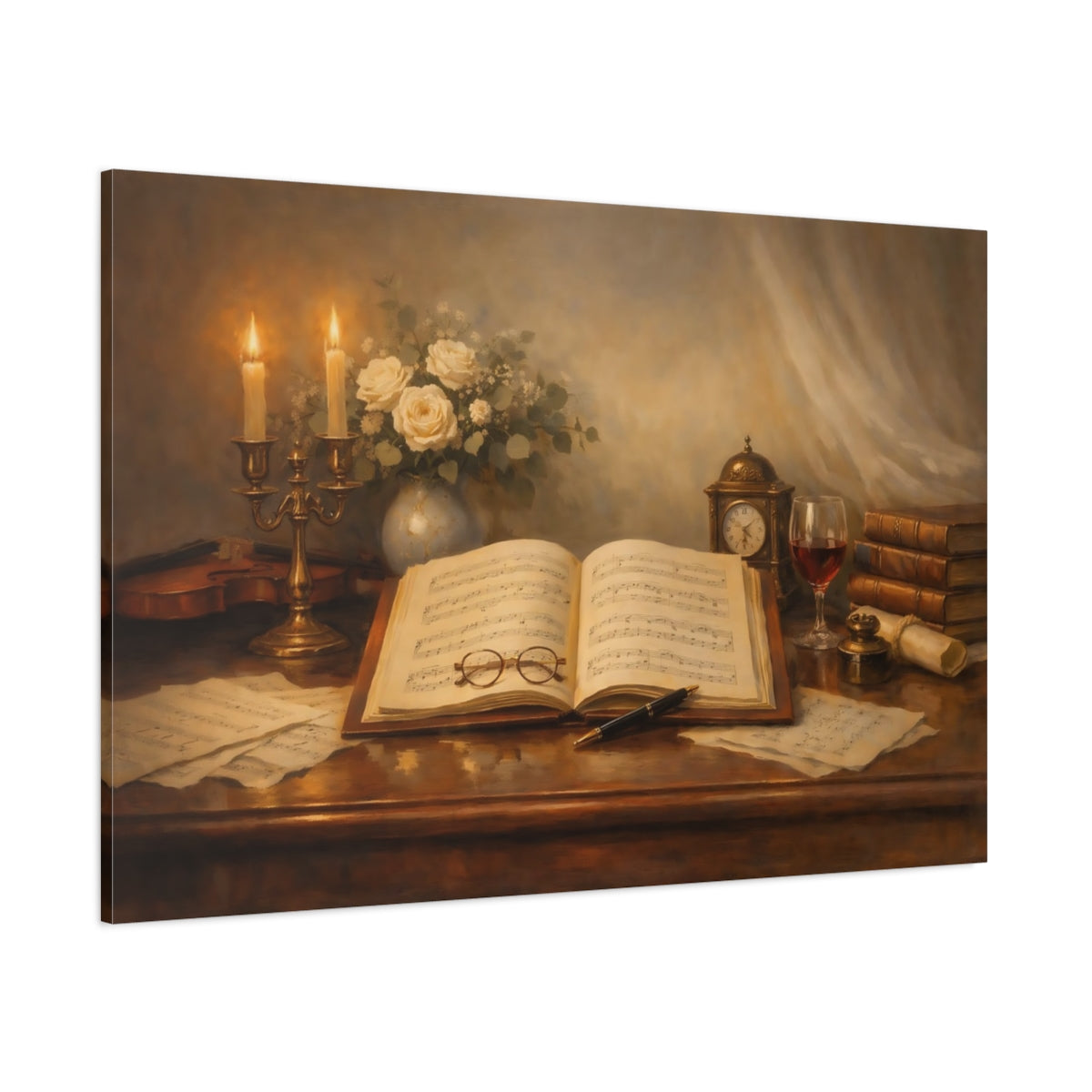 Main Mockup. Vintage Sheet Music Vintage Music Still Life shown as stretched canvas wall art