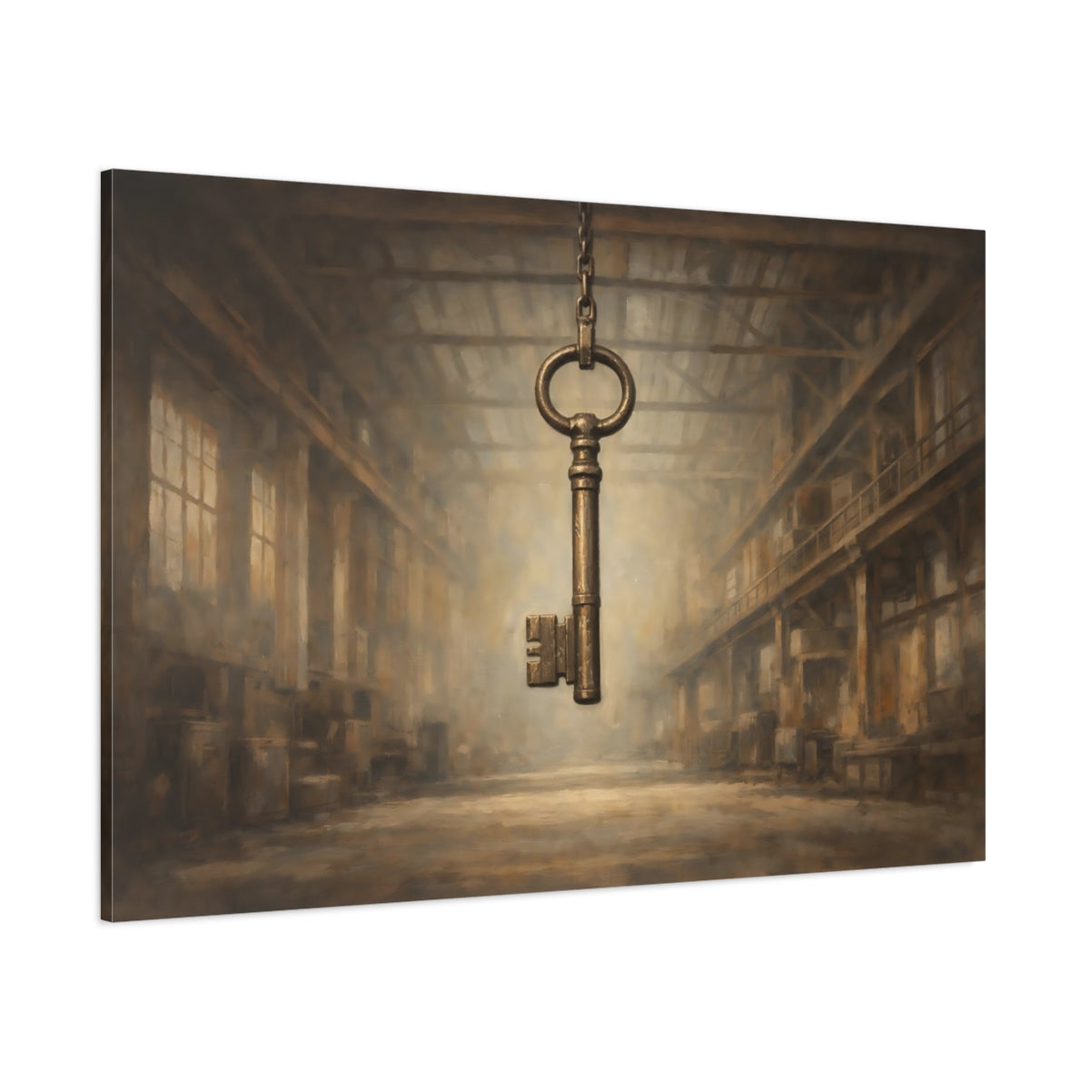 Main Mockup. Vintage Skeleton Key Brown And Gold shown as stretched canvas wall art