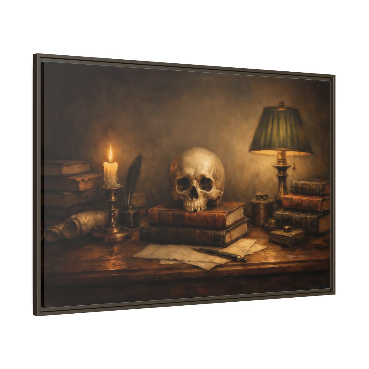 Main Mockup. Vintage Skull Dark Academia Still Life shown as stretched canvas wall art