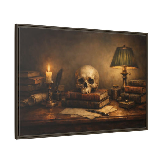 Main Mockup. Vintage Skull Dark Academia Still Life shown as stretched canvas wall art