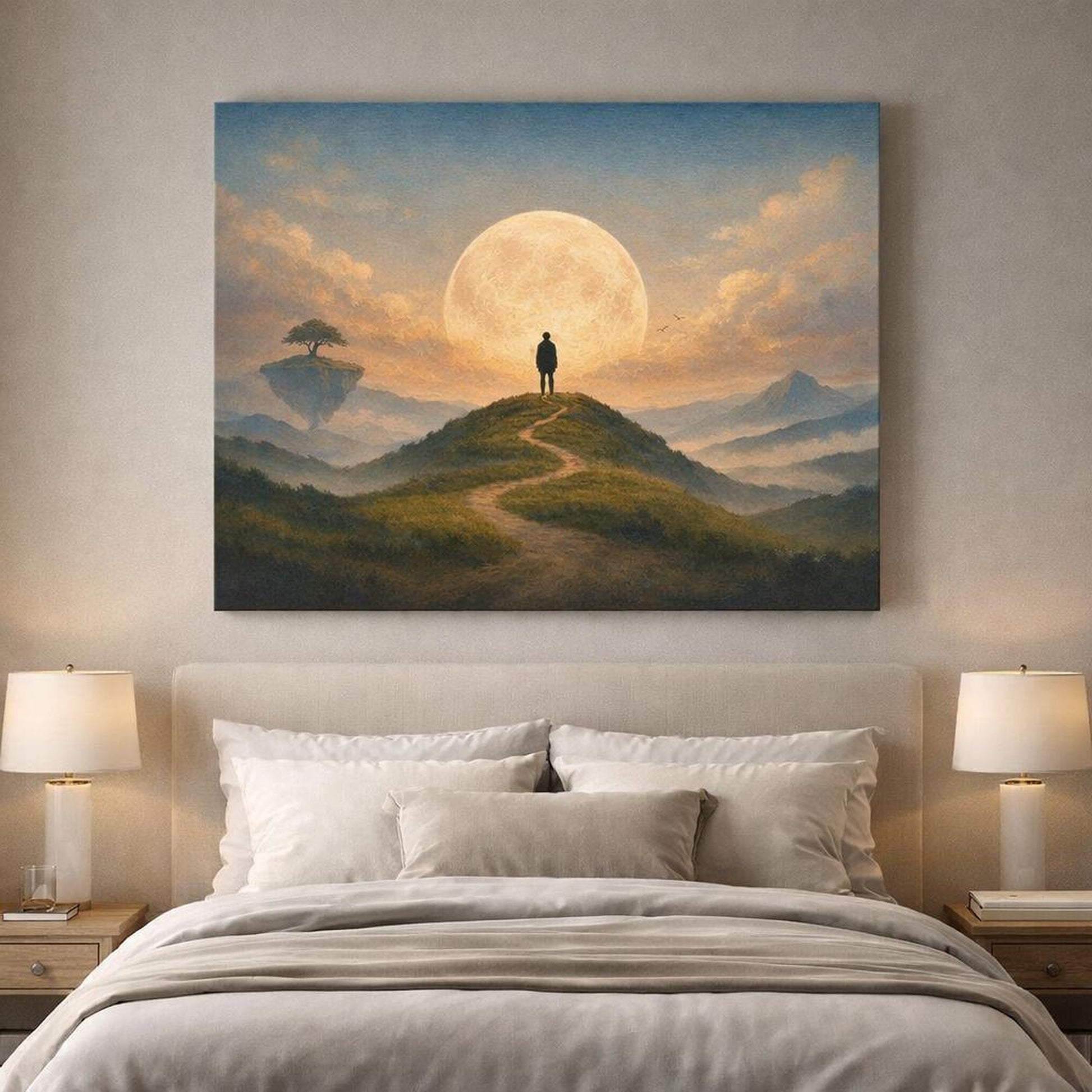 Vintage Sky Hills shown as canvas wall art in a refined dining room