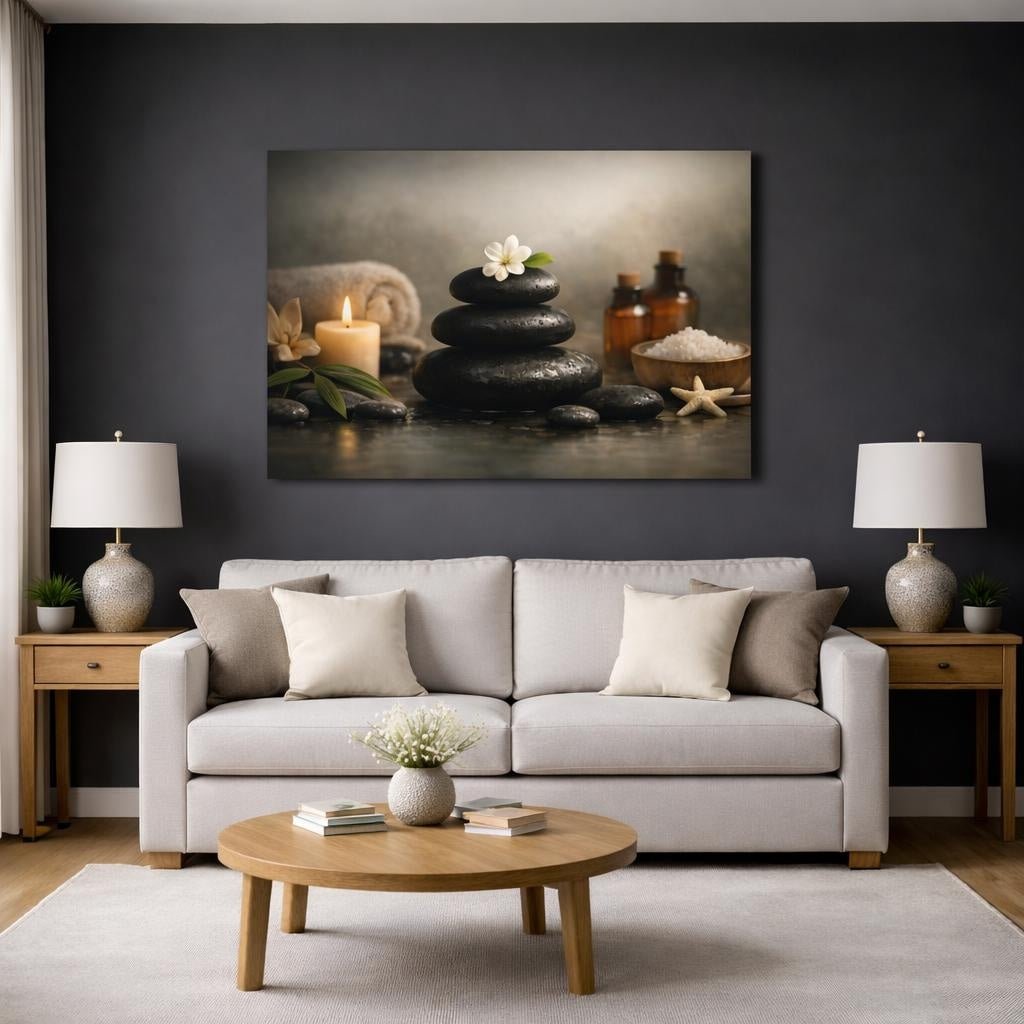 Vintage Spa Stones Nature - Canvas Wall Art Print - YesArtYes