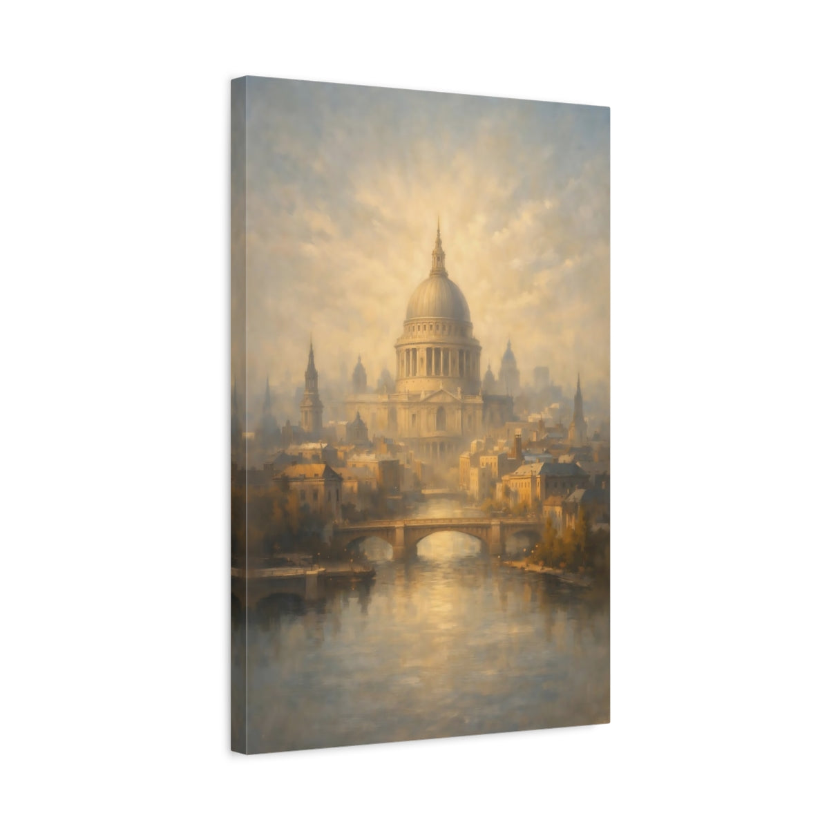 Side Mockup 3. Vintage St. Paul'S Cathedral Golden London Cityscape shown as stretched canvas wall art
