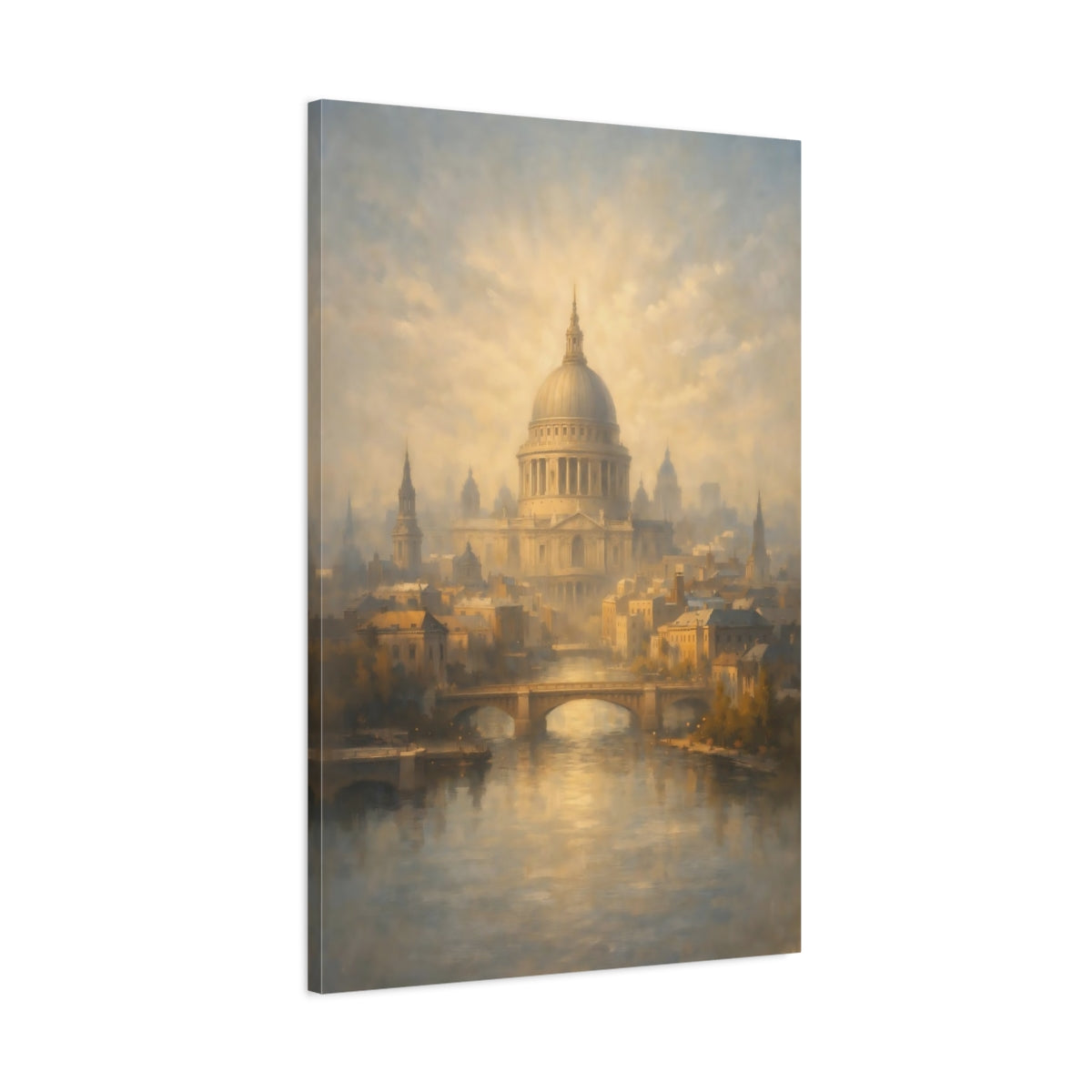 Side Mockup 1. Vintage St. Paul'S Cathedral Golden London Cityscape shown as stretched canvas wall art