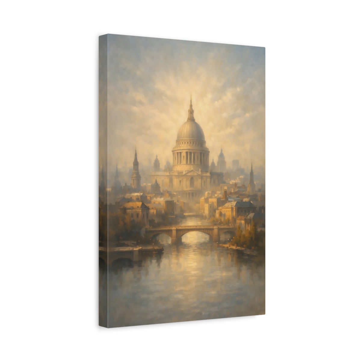 Side Mockup 4. Vintage St. Paul'S Cathedral Golden London Cityscape shown as stretched canvas wall art