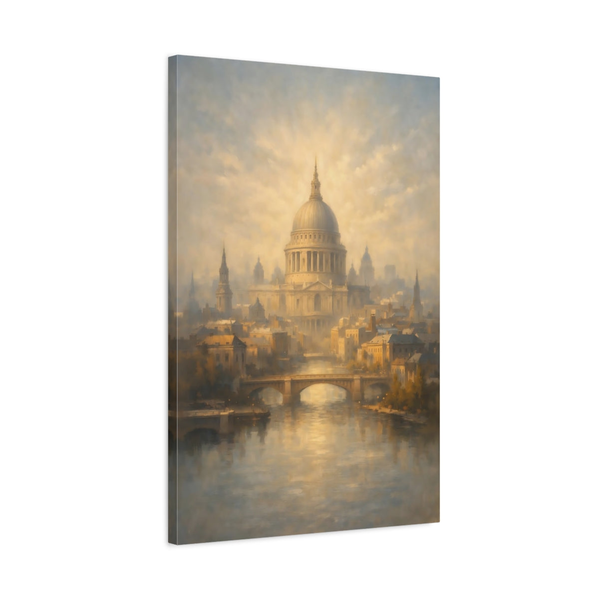 Side Mockup 2. Vintage St. Paul'S Cathedral Golden London Cityscape shown as stretched canvas wall art