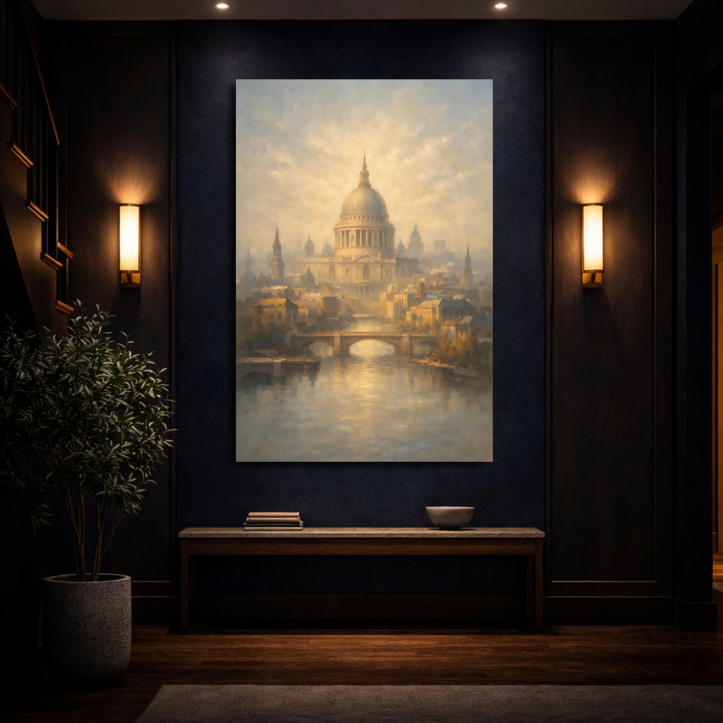 Mockup 3. Vintage St. Paul'S Cathedral Golden London Cityscape shown as stretched canvas wall art