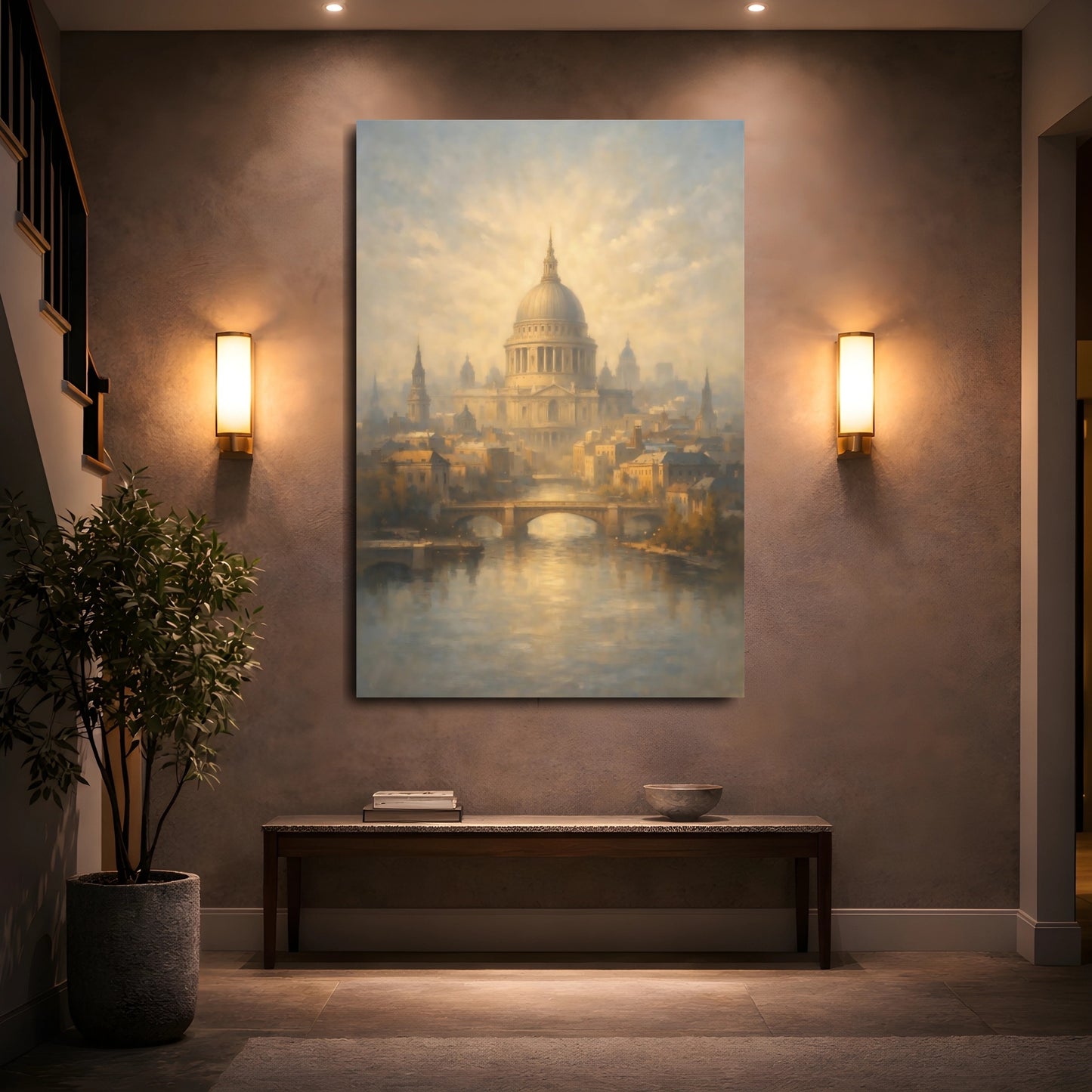 Mockup 4. Vintage St. Paul'S Cathedral Golden London Cityscape shown as stretched canvas wall art
