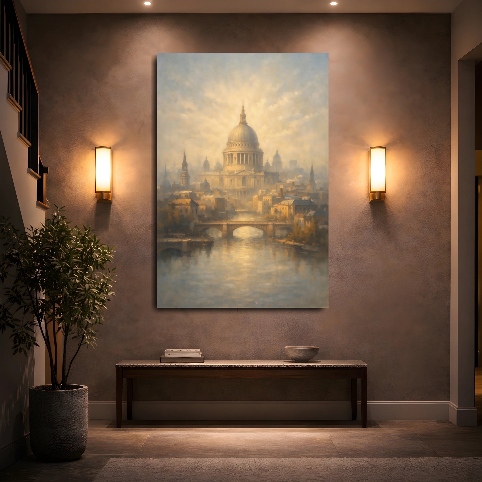 Mockup 4. Vintage St. Paul'S Cathedral Golden London Cityscape shown as stretched canvas wall art