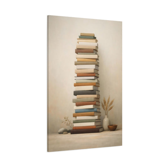 Vintage Stacked Books Stacked Books Neutral shown as stretched canvas wall art