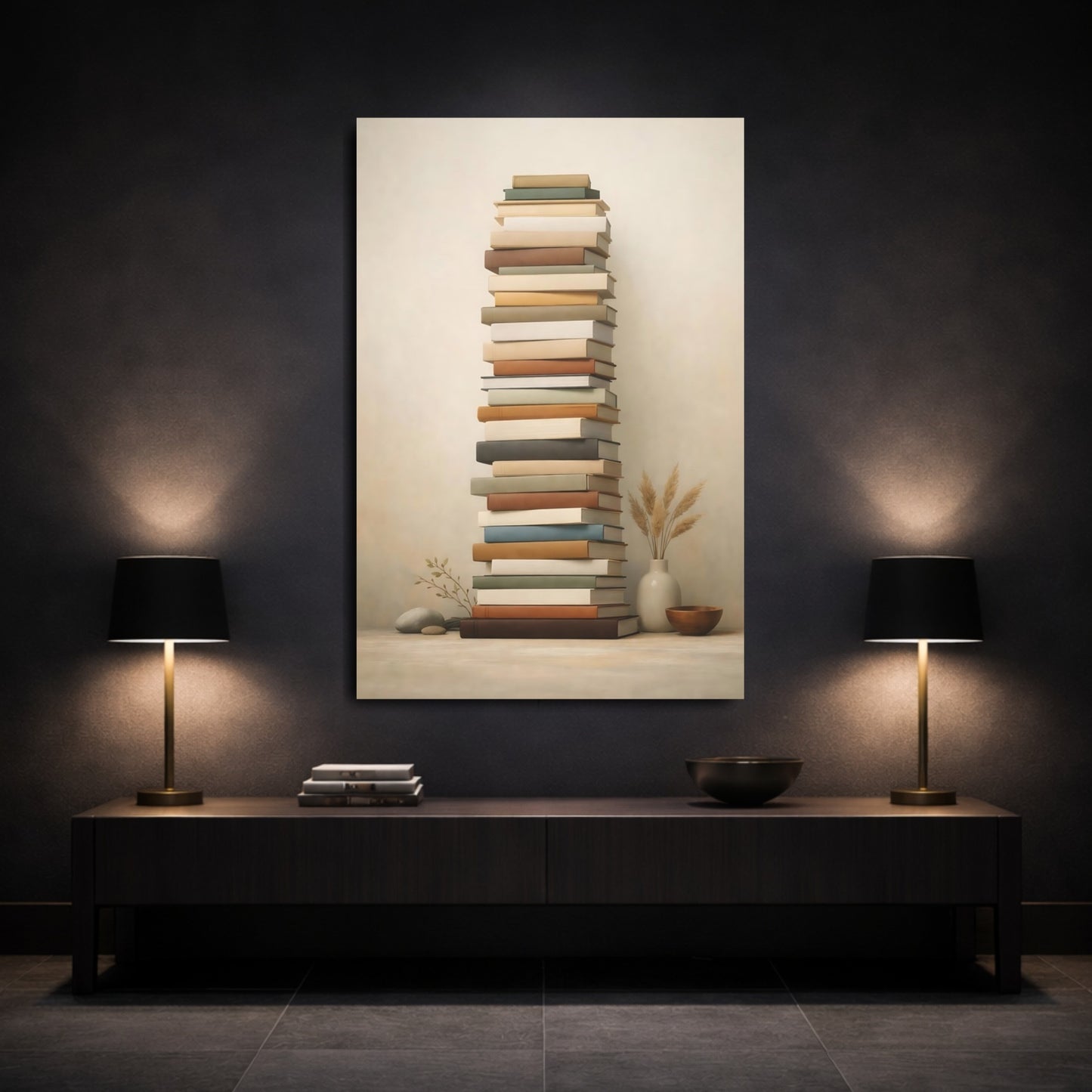 Vintage Stacked Books Stacked Books Neutral shown as front canvas room wall art