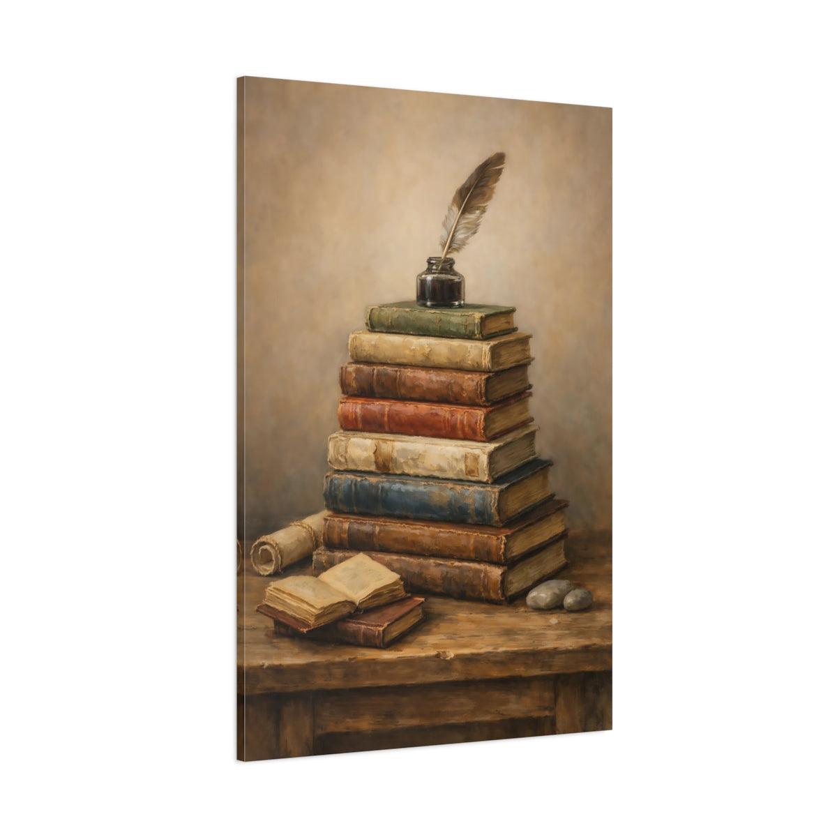 Main Mockup. Vintage Stacked Books Vintage Books shown as stretched canvas wall art