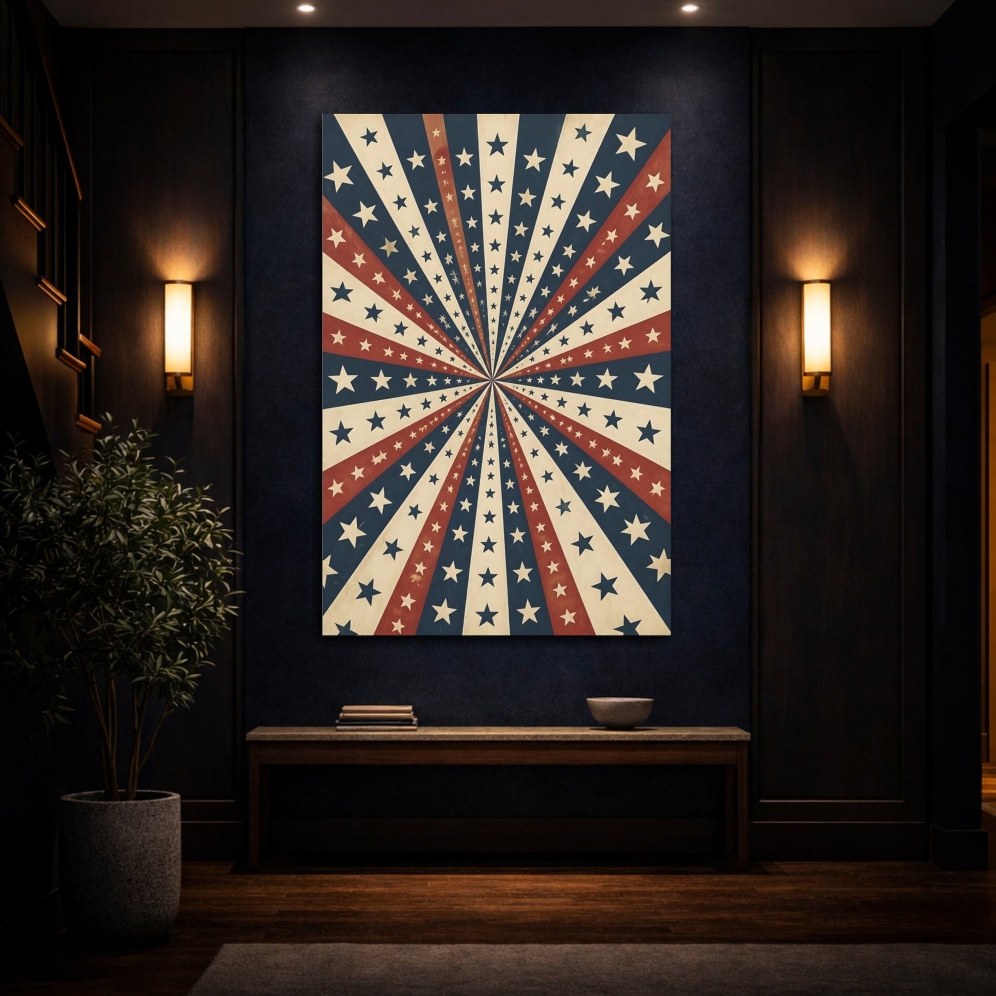 Vintage Stars Red Blue Canvas Print – Living Room, Above Console Table - YesArtYes