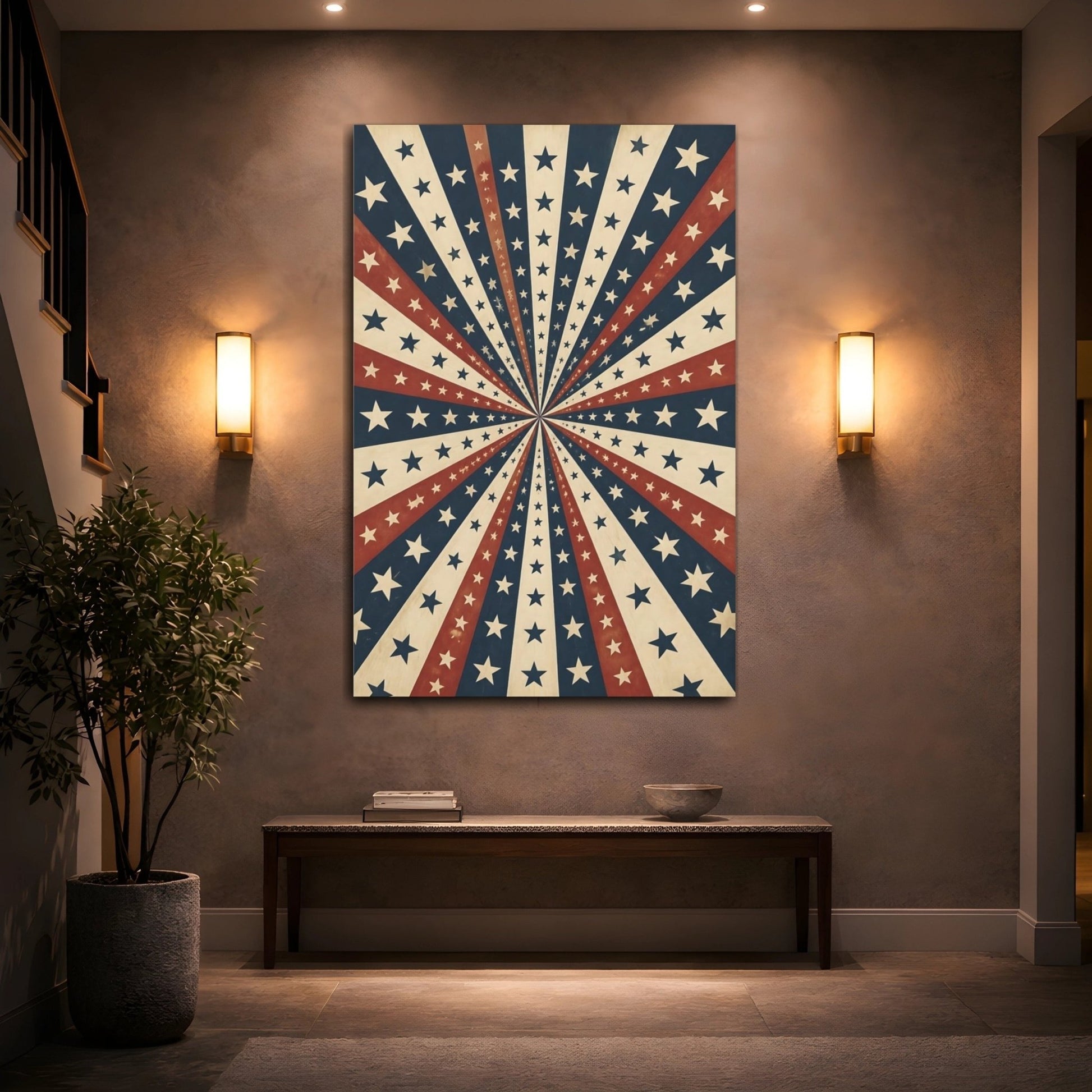 Vintage Stars Red Blue Canvas Print – Living Room, Above Console Table - YesArtYes