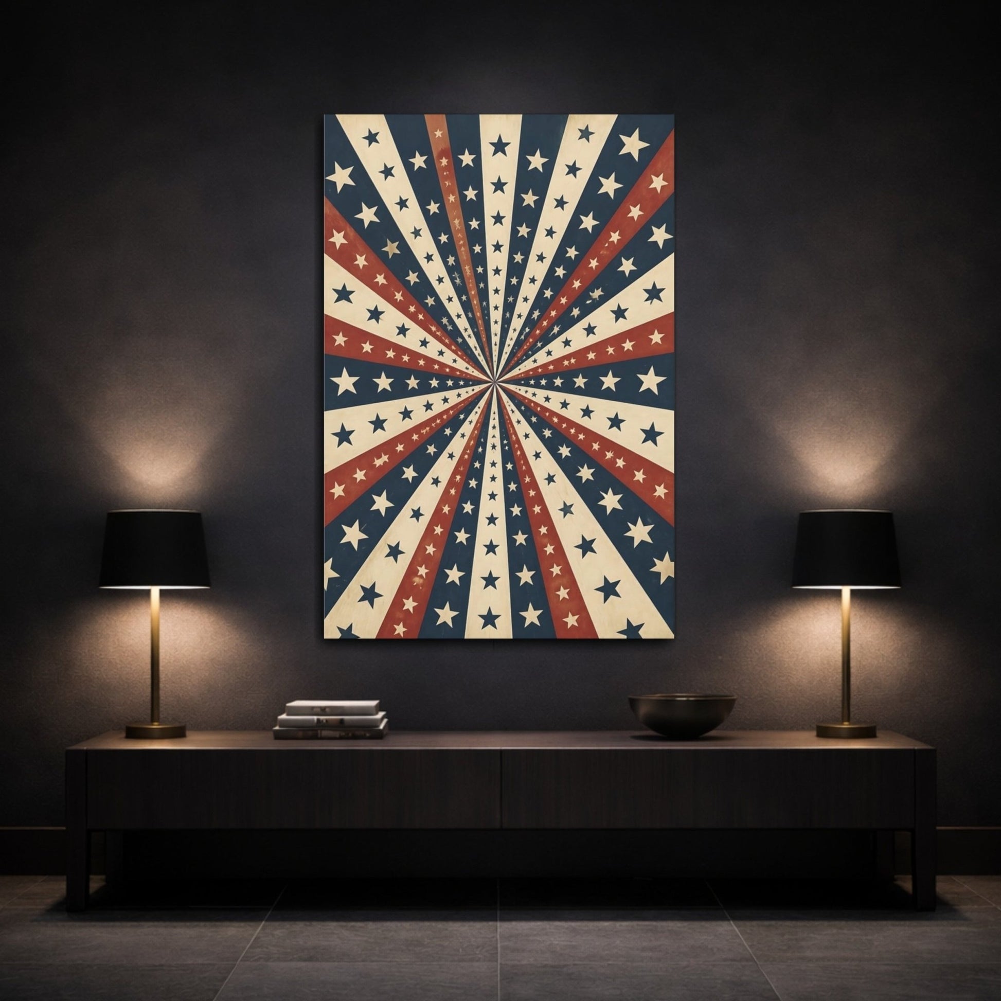 Vintage Stars Red Blue Canvas Print – Living Room, Above Console Table - YesArtYes