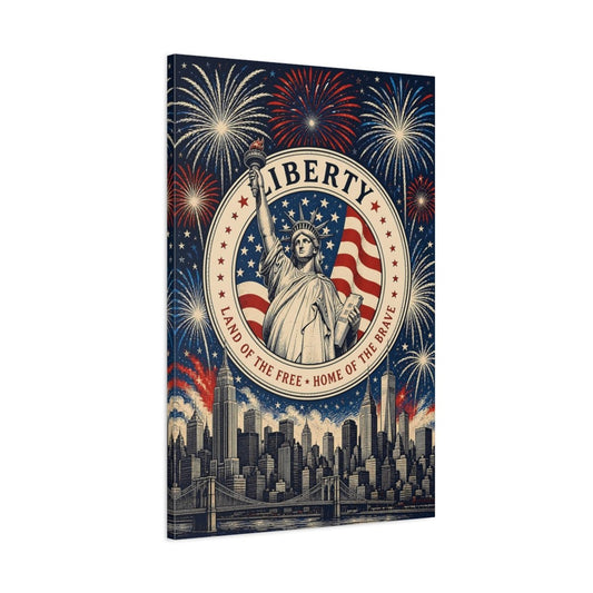 Vintage Statue Of Liberty Patriotic Art Canvas Print – Decor for Living Room, Large Wall - YesArtYes