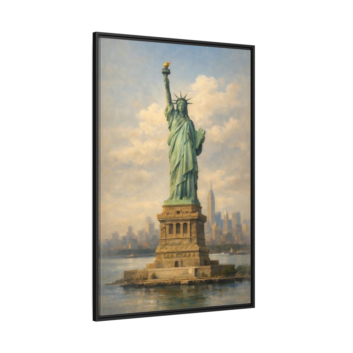 Main Mockup. Vintage Statue Of Liberty Statue Of Liberty Blue shown as stretched canvas wall art