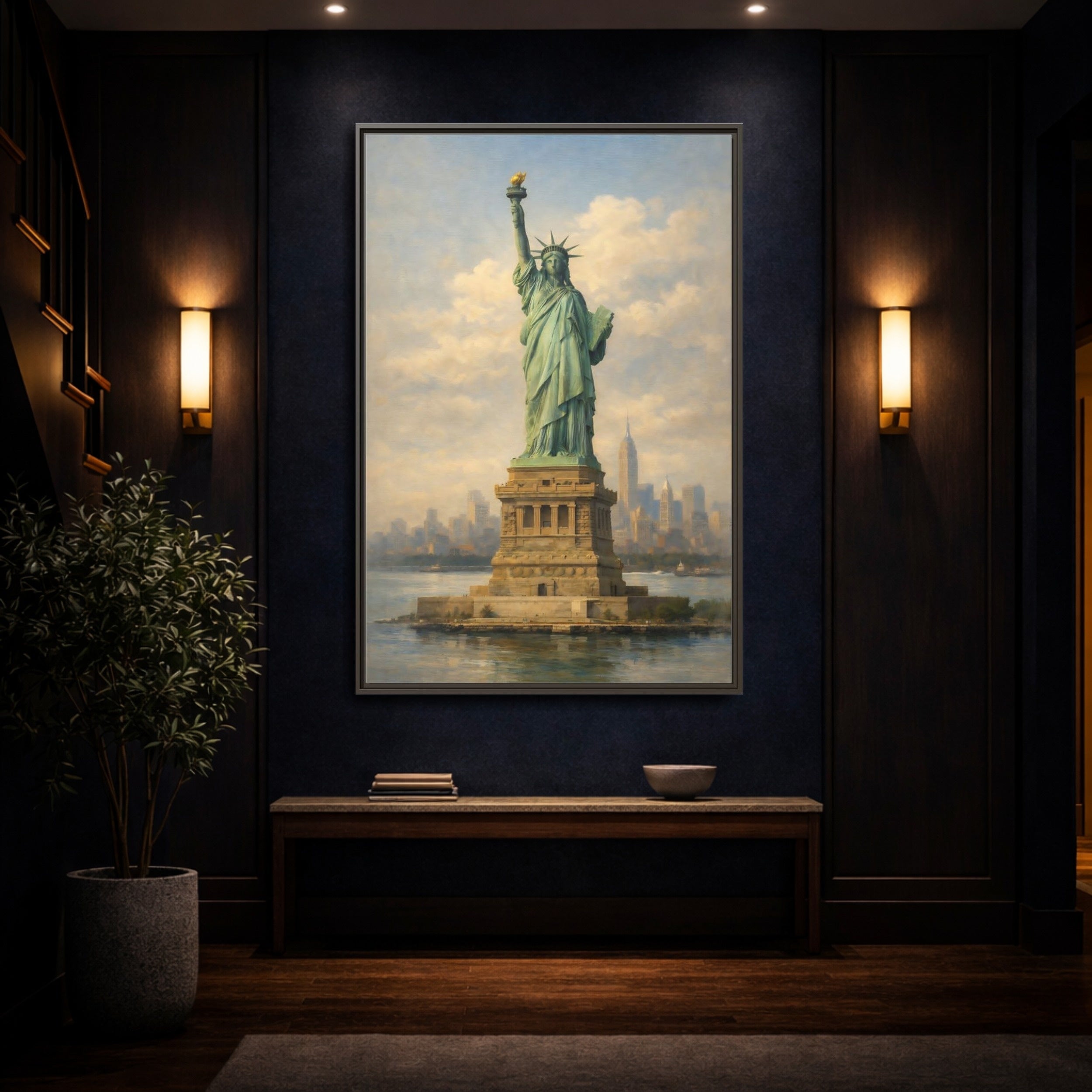 Liberty Statue New York Framed Canvas Wall Art - YesArtYes