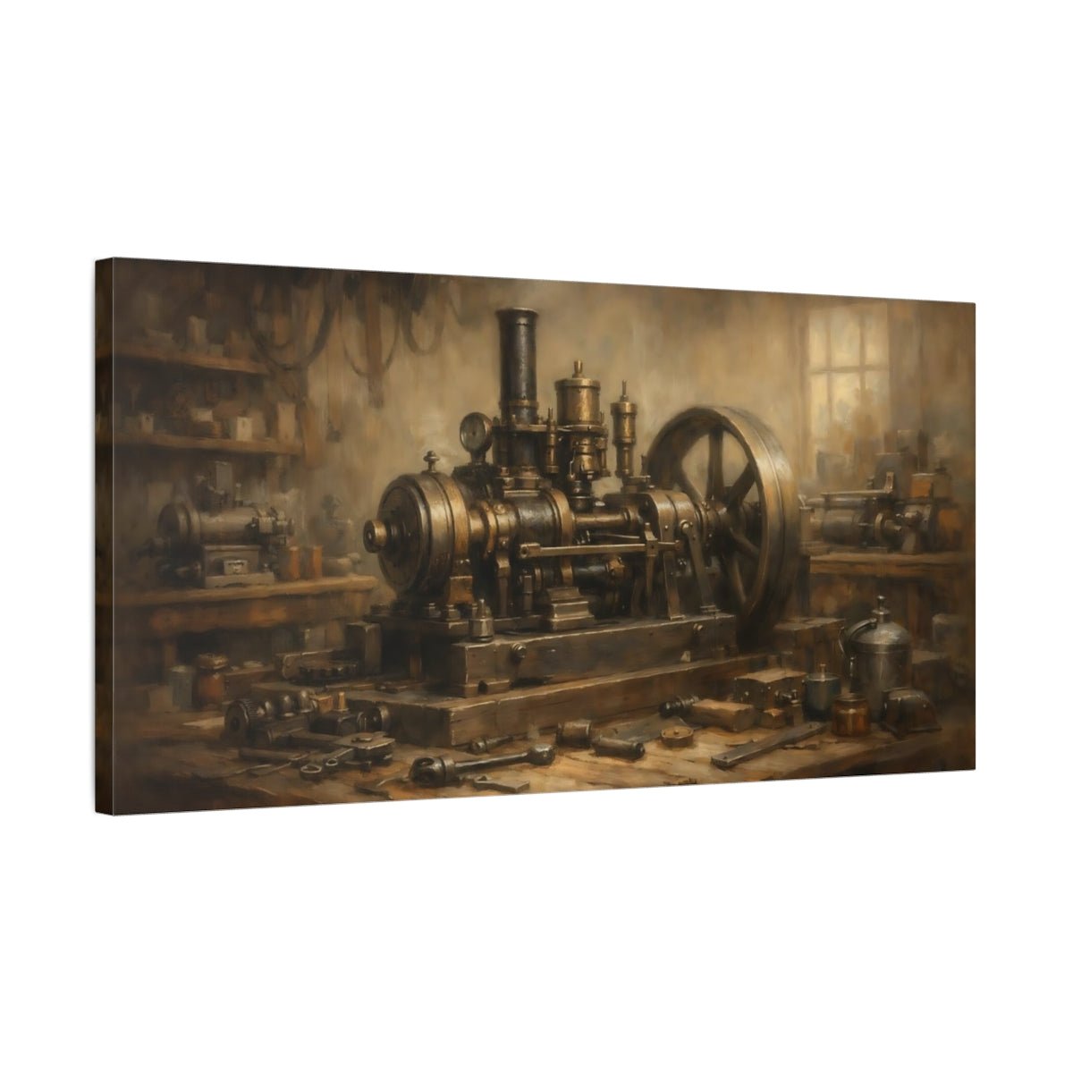 Vintage Steam Engine Industrial Brown - Canvas Wall Art Print - YesArtYes