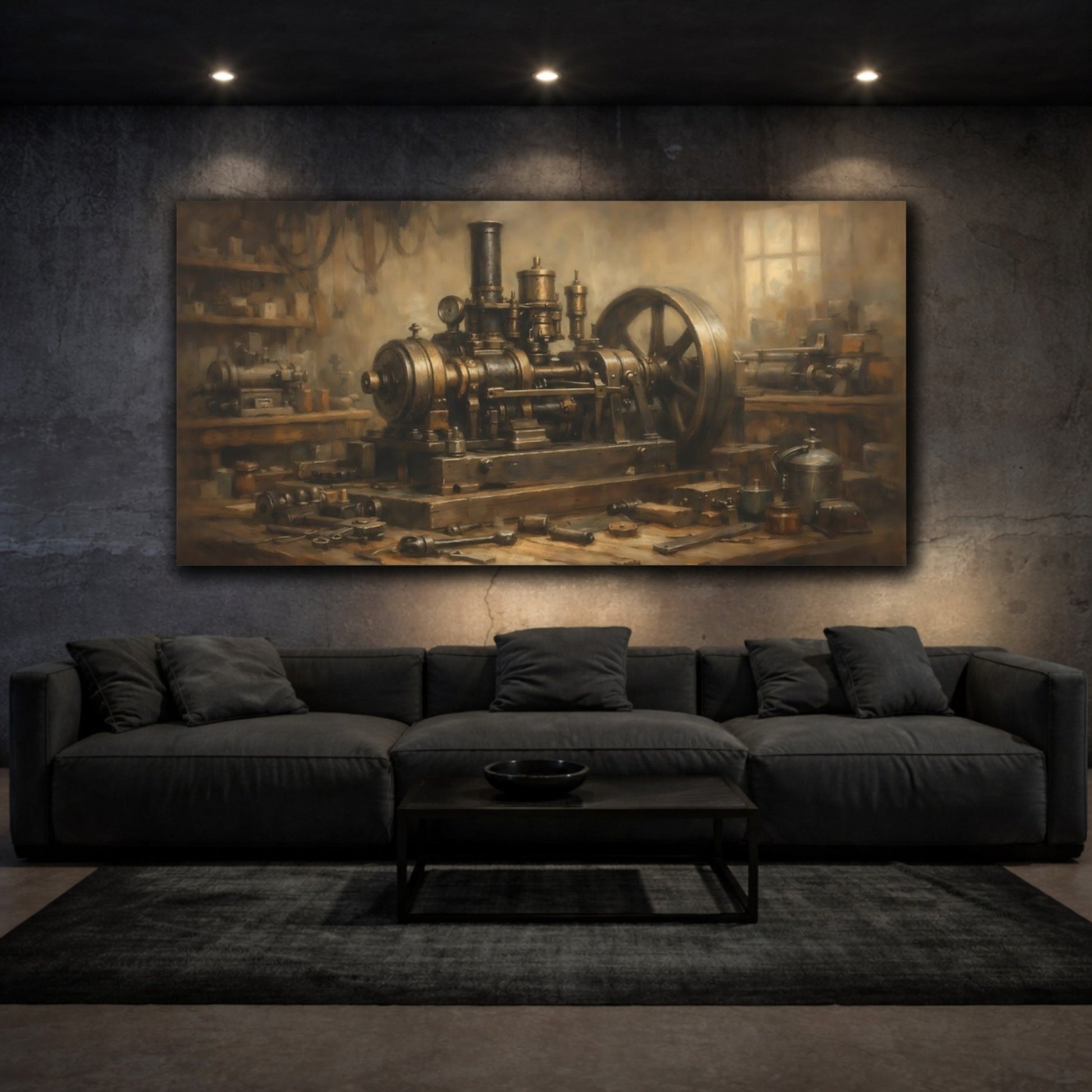 Vintage Steam Engine Industrial Brown - Canvas Wall Art Print - YesArtYes