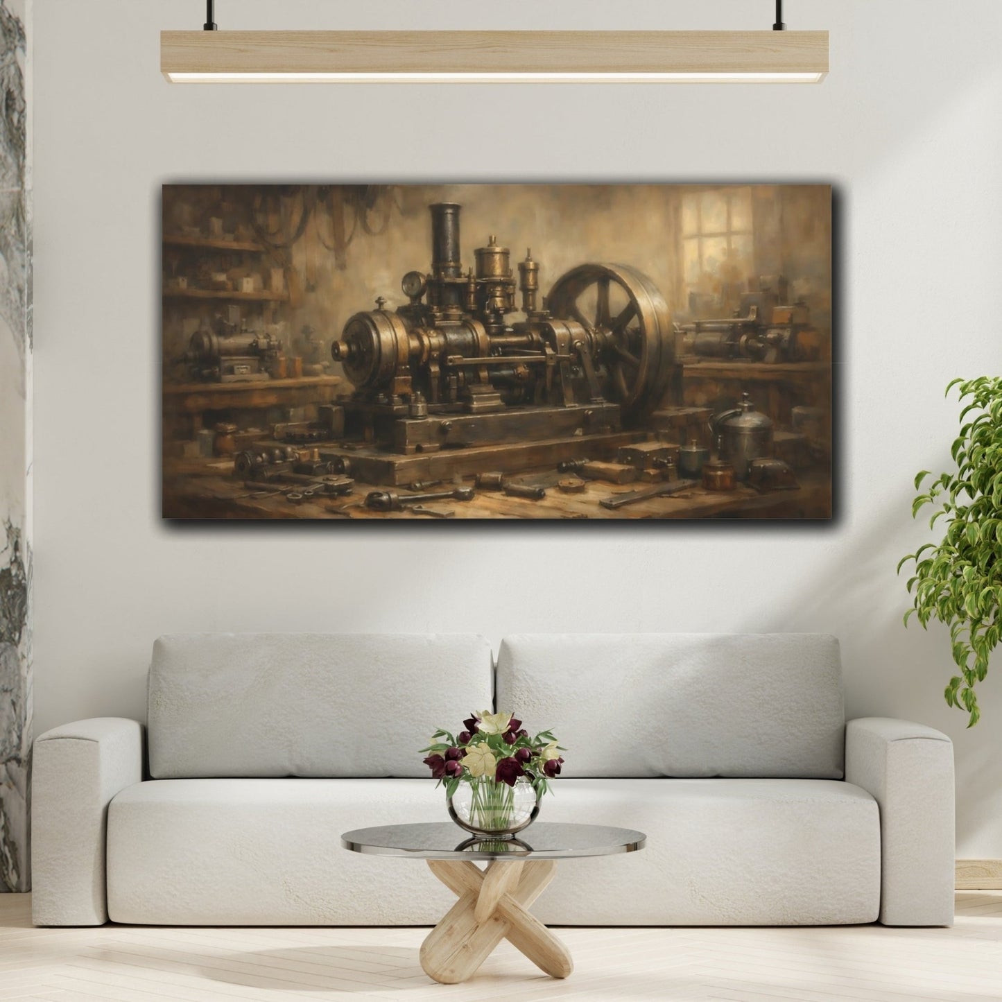 Vintage Steam Engine Industrial Brown - Canvas Wall Art Print - YesArtYes