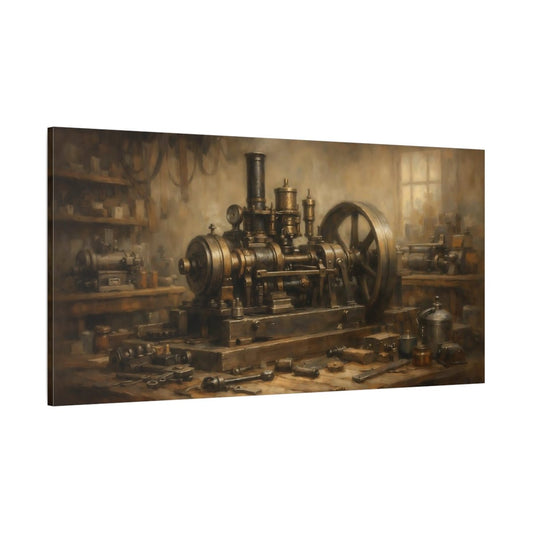 Vintage Steam Engine Industrial Brown - Canvas Wall Art Print - YesArtYes