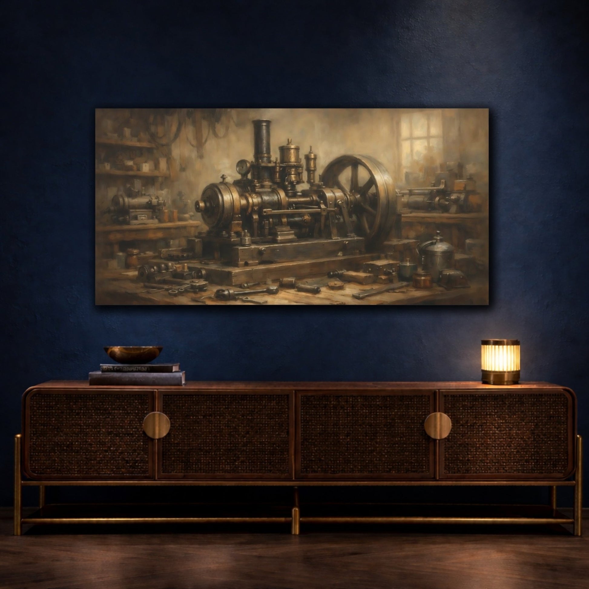 Vintage Steam Engine Industrial Brown - Canvas Wall Art Print - YesArtYes