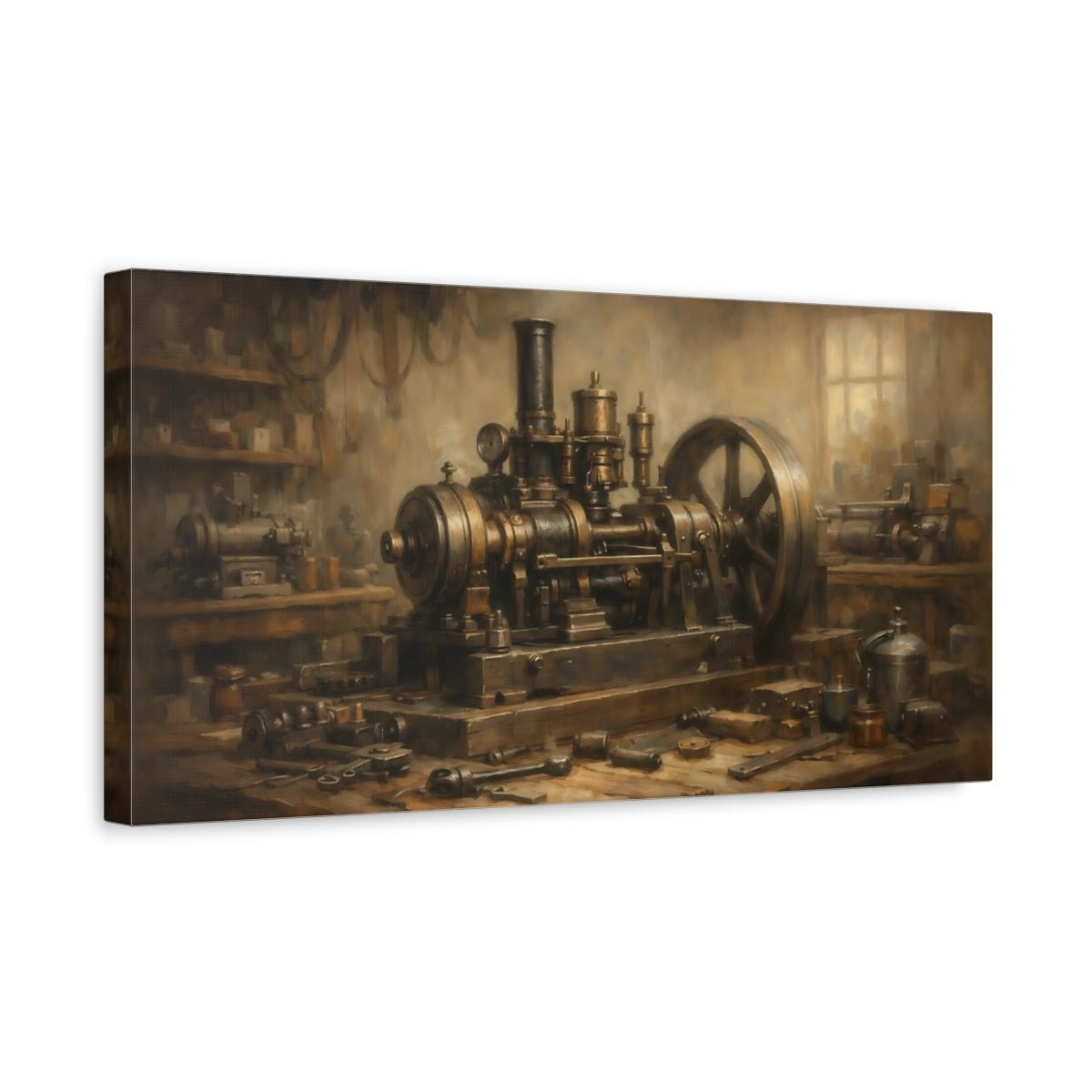 Vintage Steam Engine Industrial Brown - Canvas Wall Art Print - YesArtYes