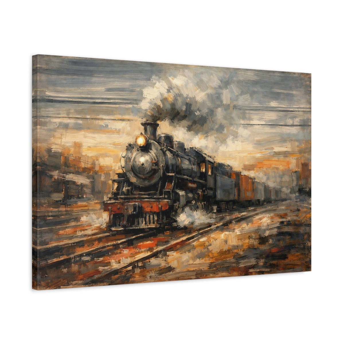 Side Mockup 2. Vintage Steam Train Vintage Steam Train shown as stretched canvas wall art