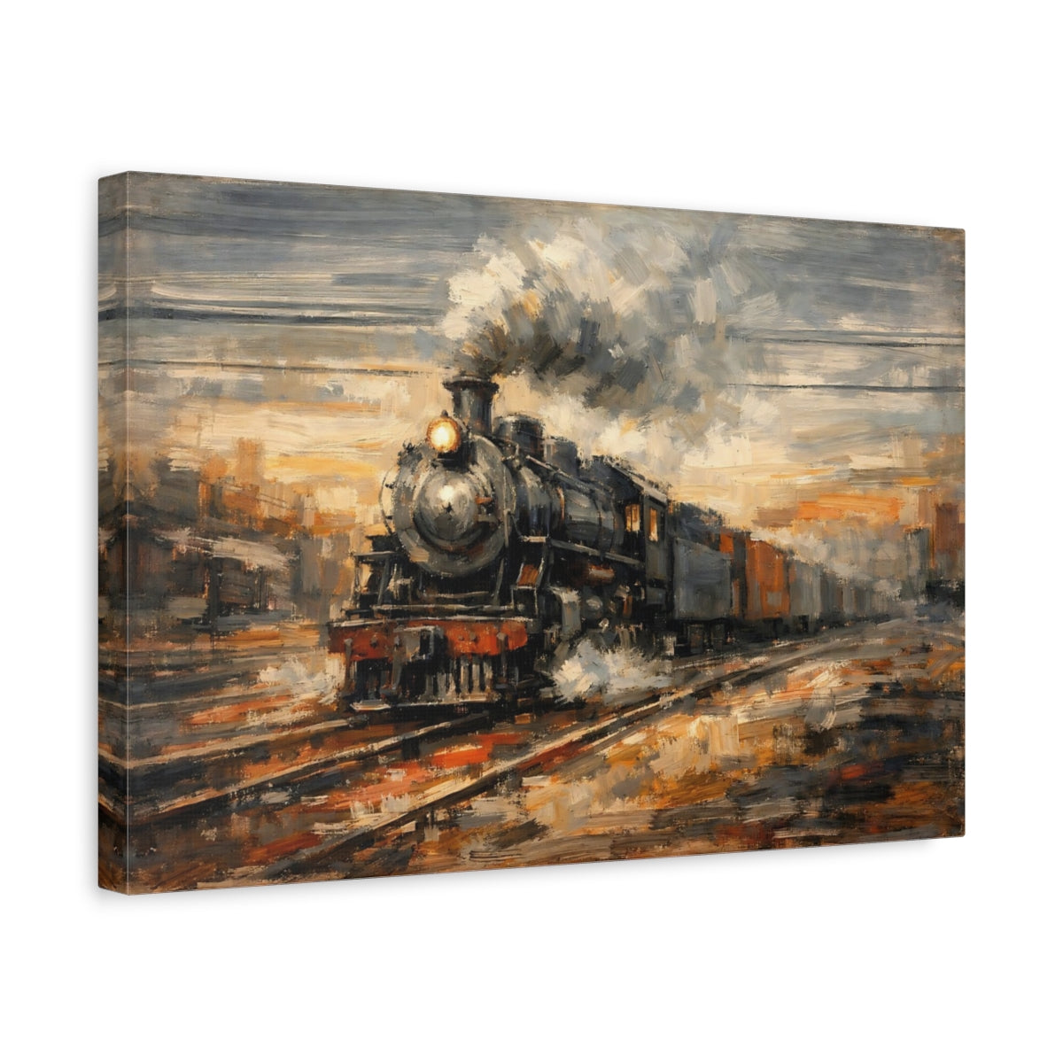 Side Mockup 4. Vintage Steam Train Vintage Steam Train shown as stretched canvas wall art