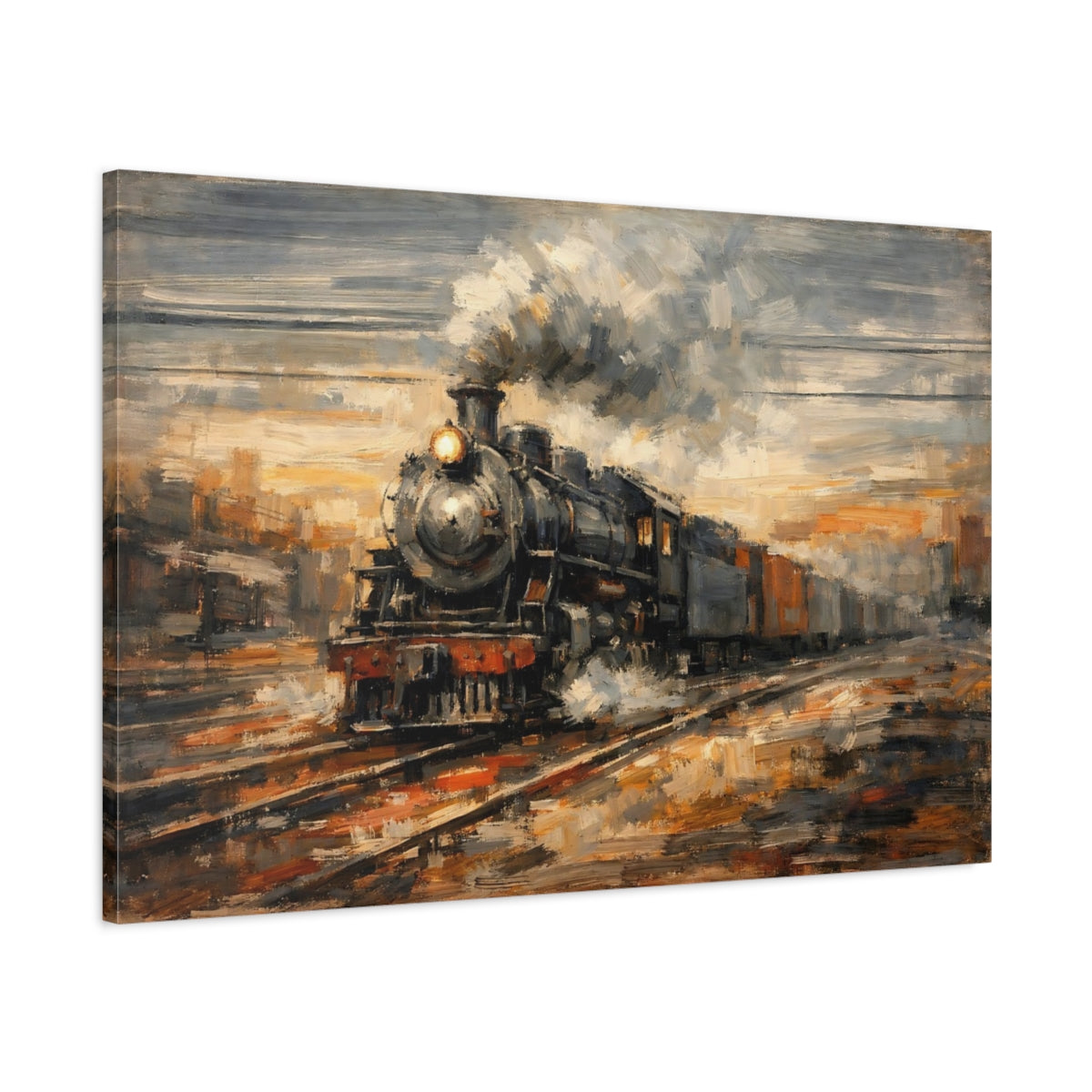 Side Mockup 1. Vintage Steam Train Vintage Steam Train shown as stretched canvas wall art