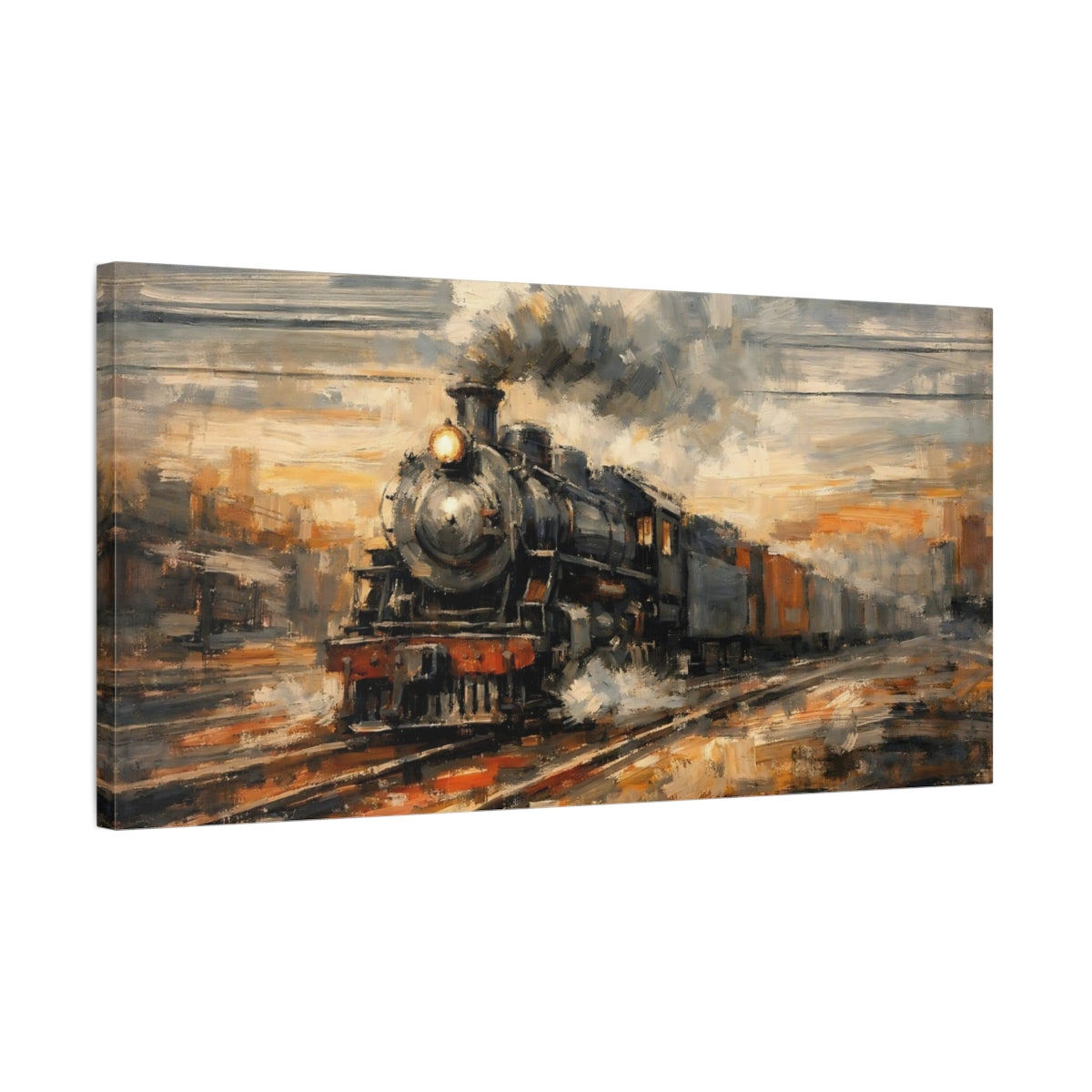 Side Mockup 2. Vintage Steam Train Vintage Steam Train shown as stretched canvas wall art