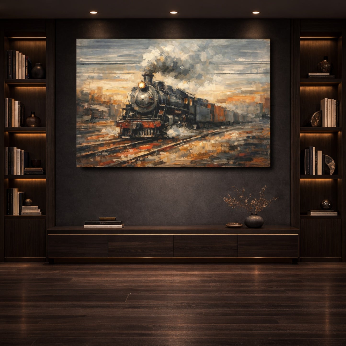 Mockup 3. Vintage Steam Train Vintage Steam Train shown as stretched canvas wall art