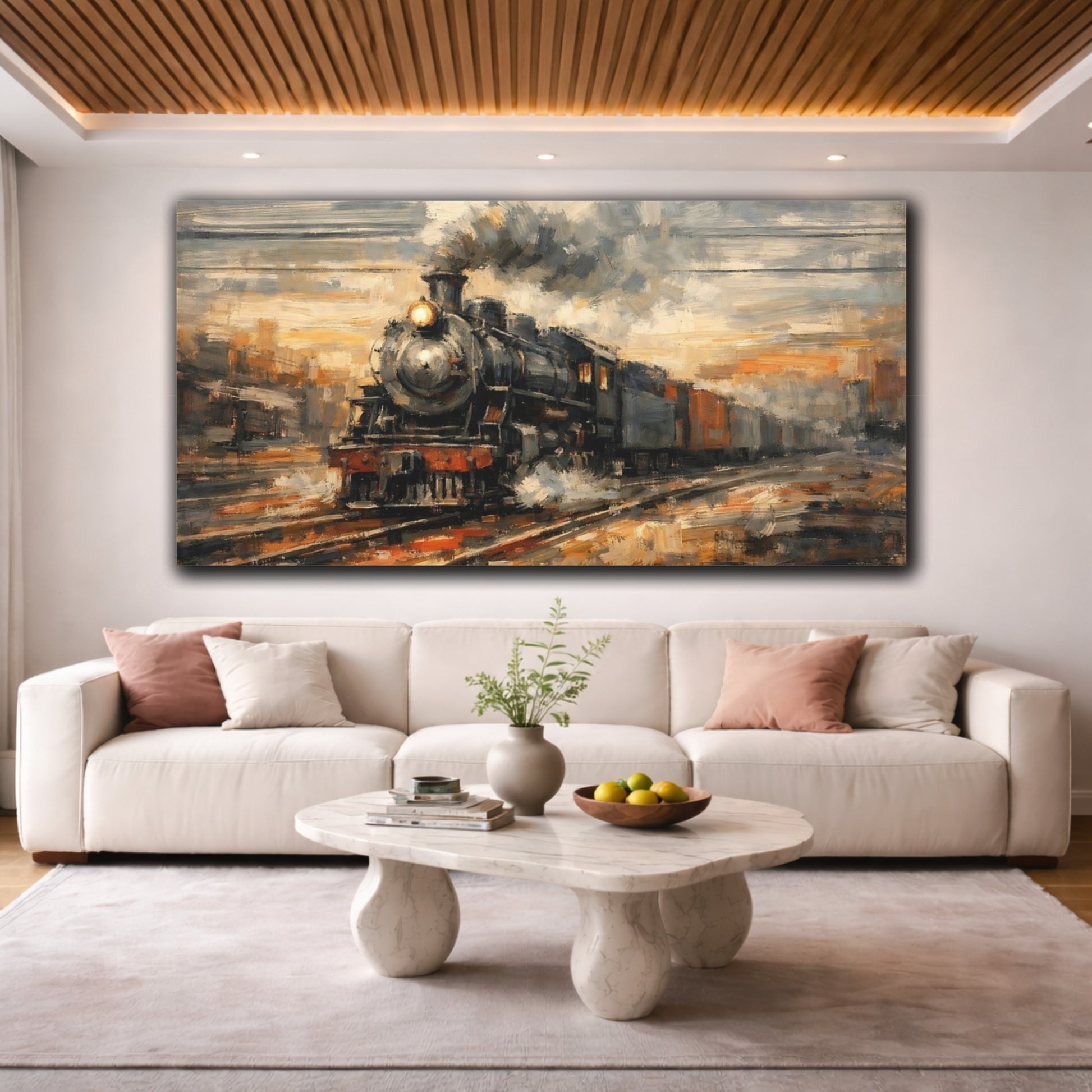 Mockup 3. Vintage Steam Train Vintage Steam Train shown as stretched canvas wall art