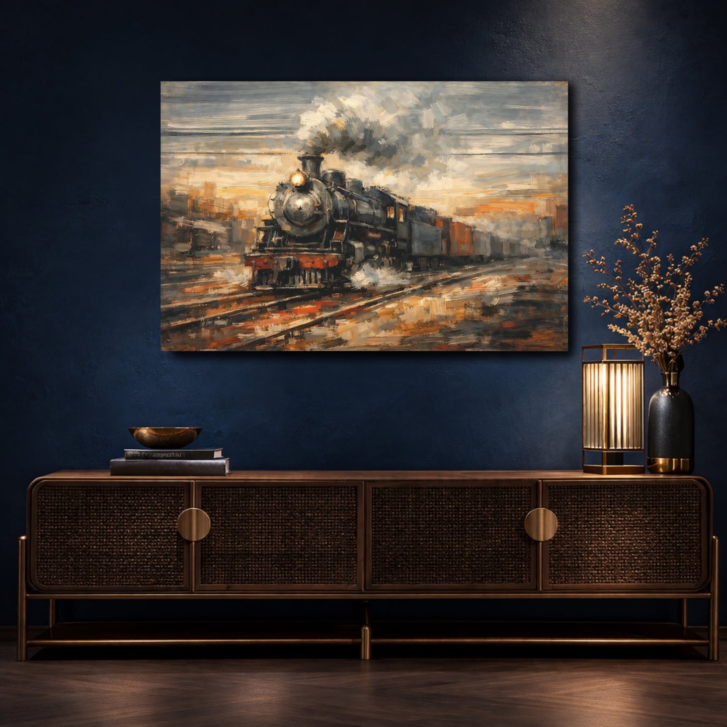 Mockup 4. Vintage Steam Train Vintage Steam Train shown as stretched canvas wall art