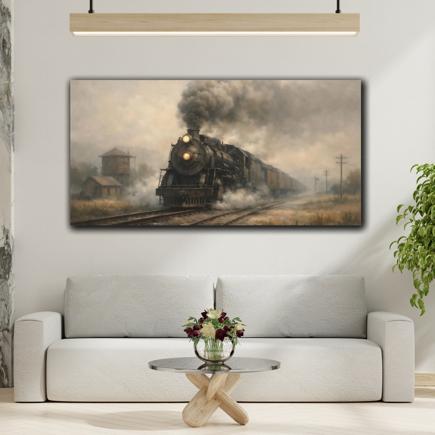 Mockup 3. Vintage Steam Train Vintage Train shown as stretched canvas wall art